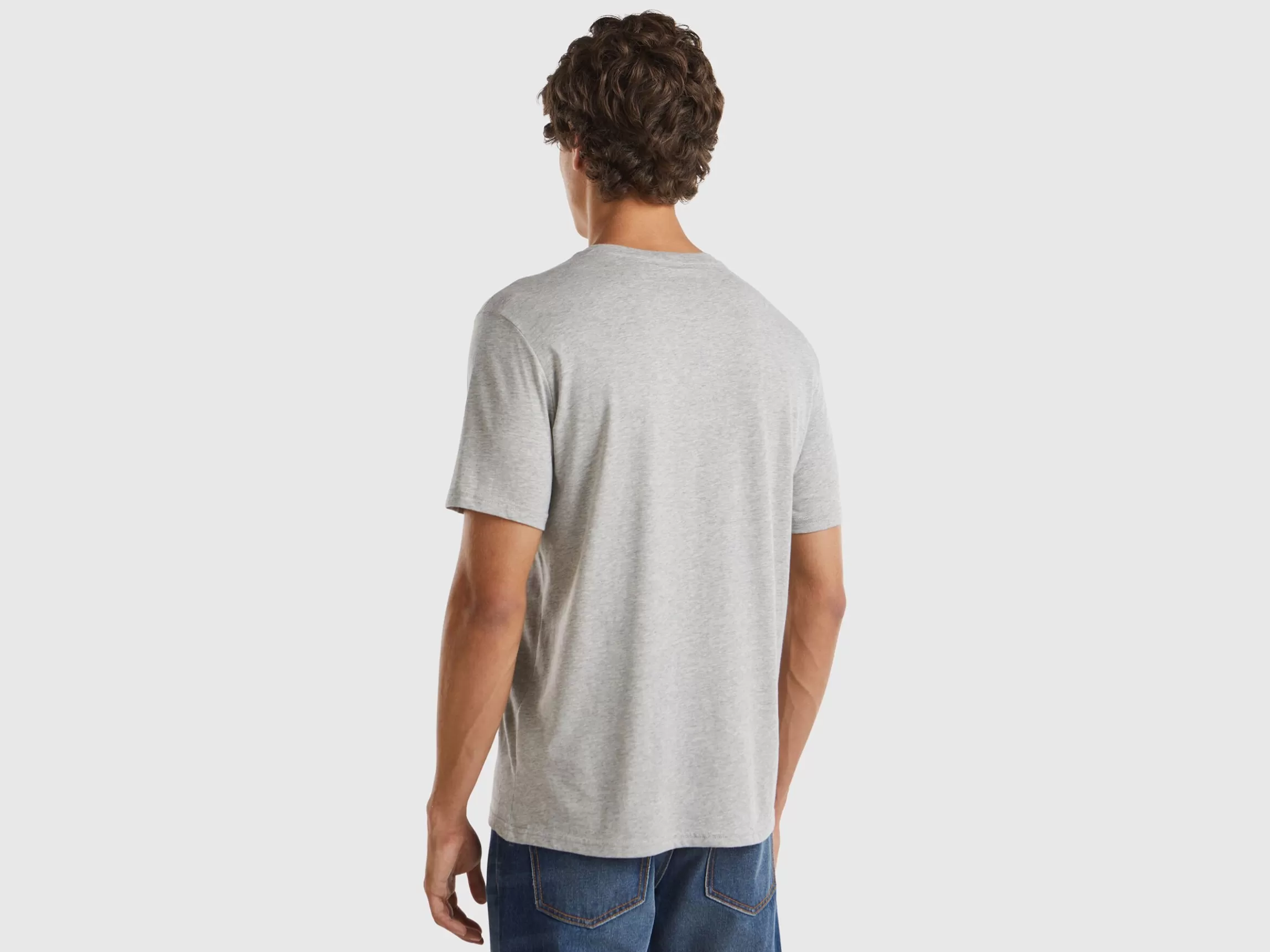 United Colors of Benetton Melange grey t-shirt in organic cotton with blue logo