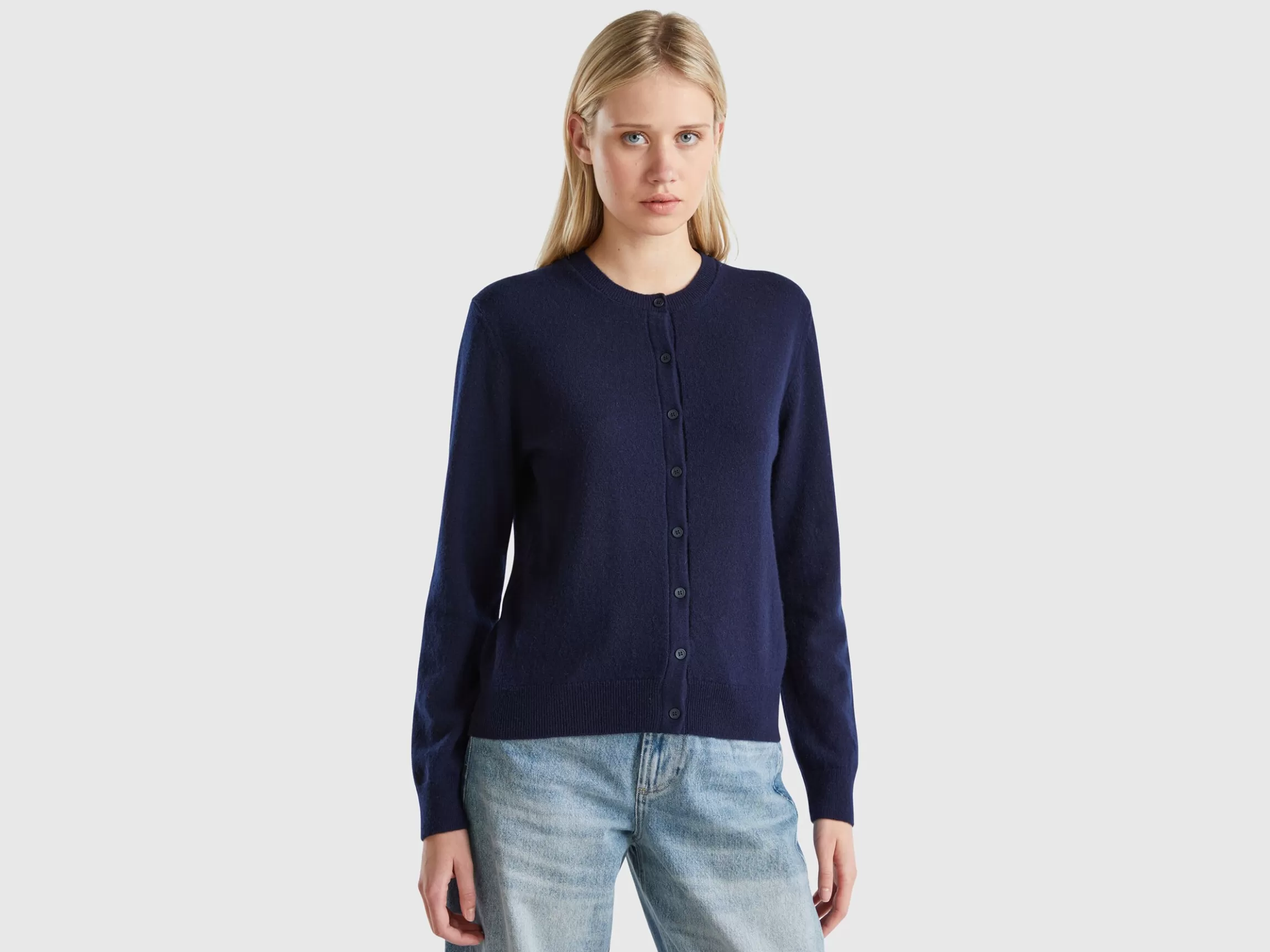 United Colors of Benetton Midnight blue cardigan in pure cashmere