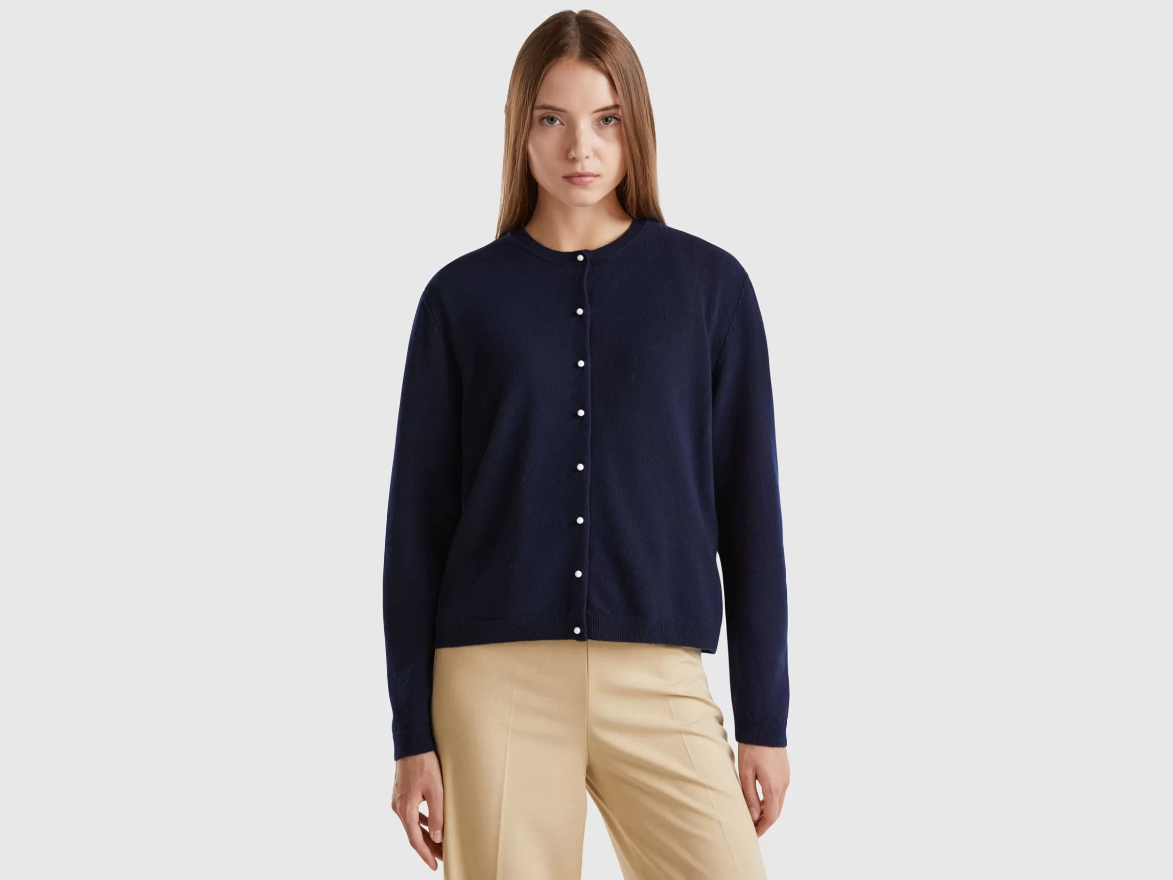 United Colors of Benetton Midnight blue cardigan in pure Merino wool