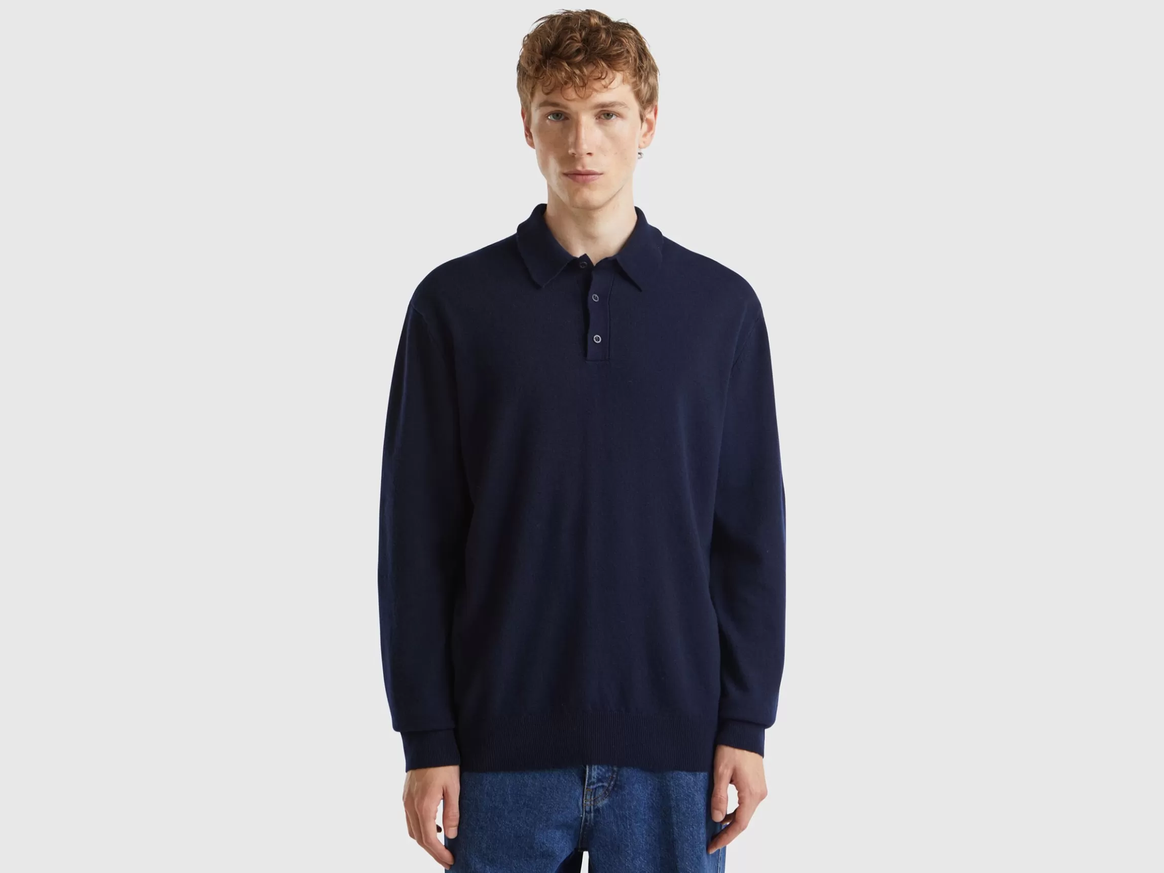 United Colors of Benetton Midnight blue polo in pure Merino wool