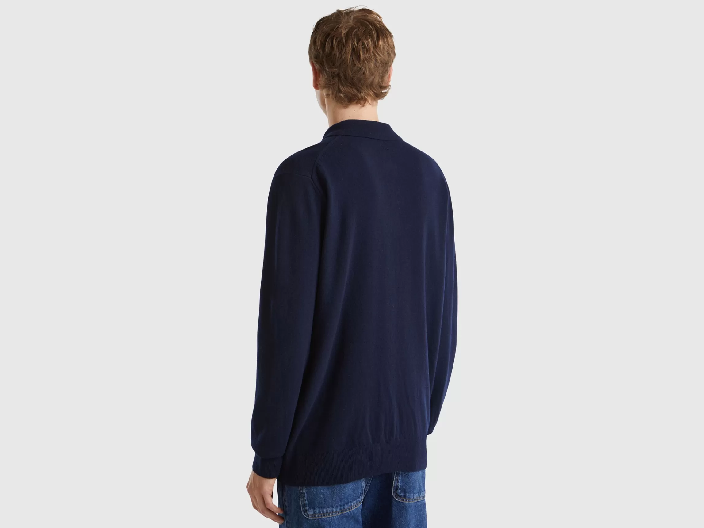 United Colors of Benetton Midnight blue polo in pure Merino wool