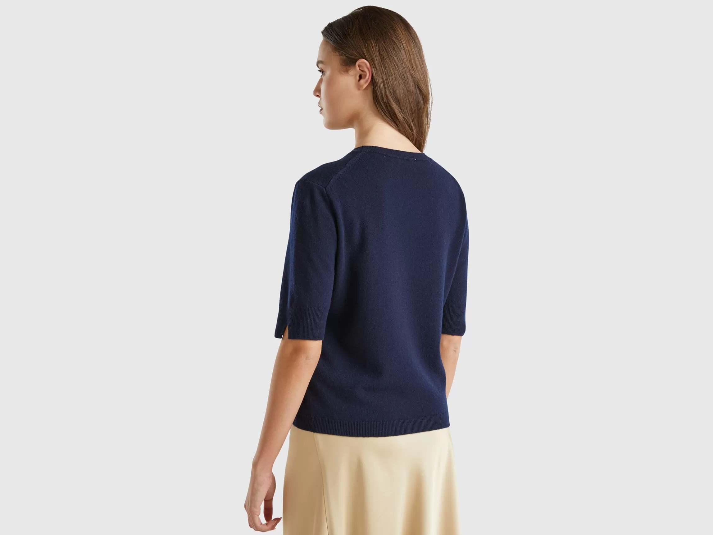 United Colors of Benetton Midnight blue short sleeve sweater in pure Merino wool