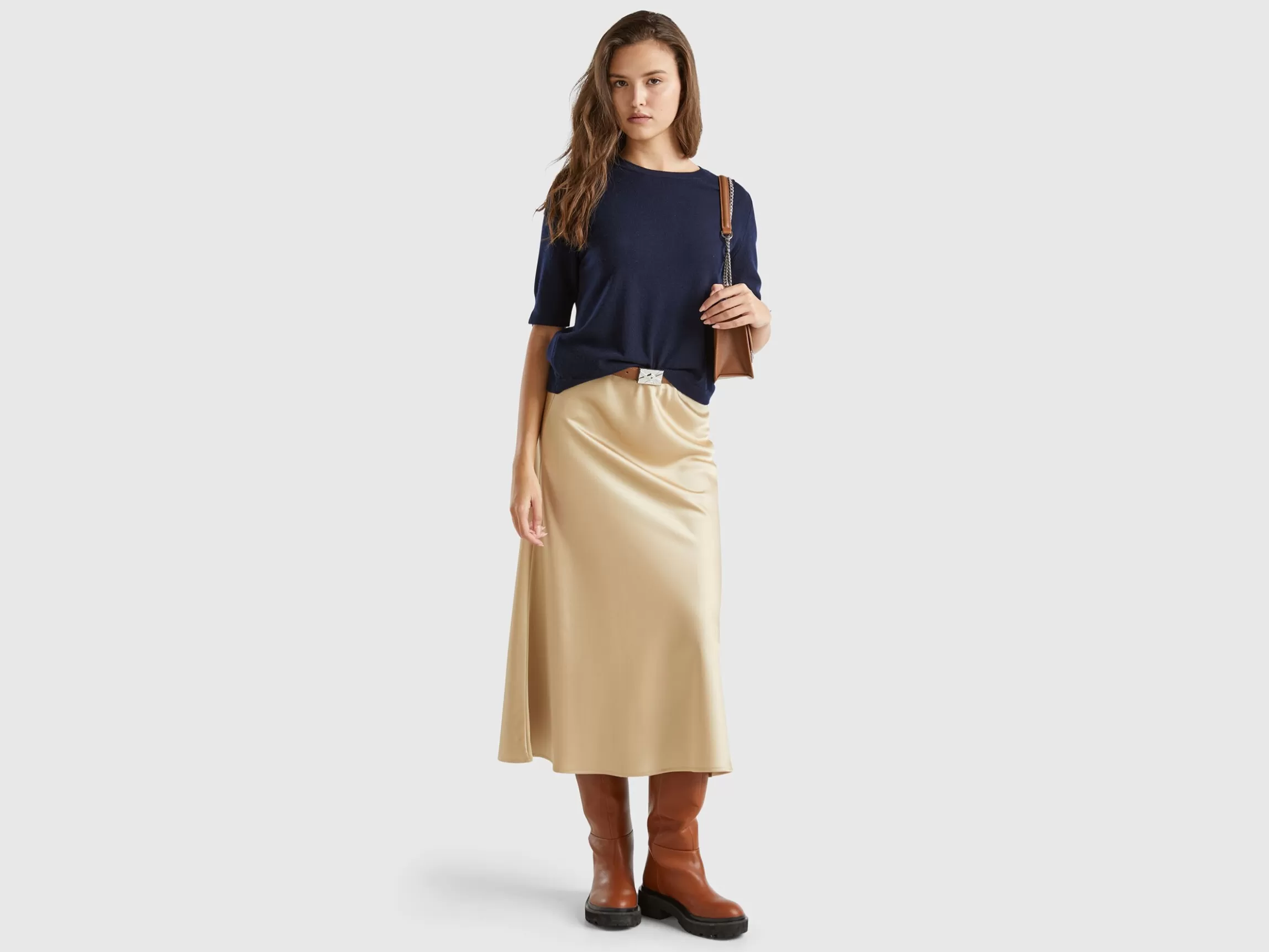 United Colors of Benetton Midnight blue short sleeve sweater in pure Merino wool