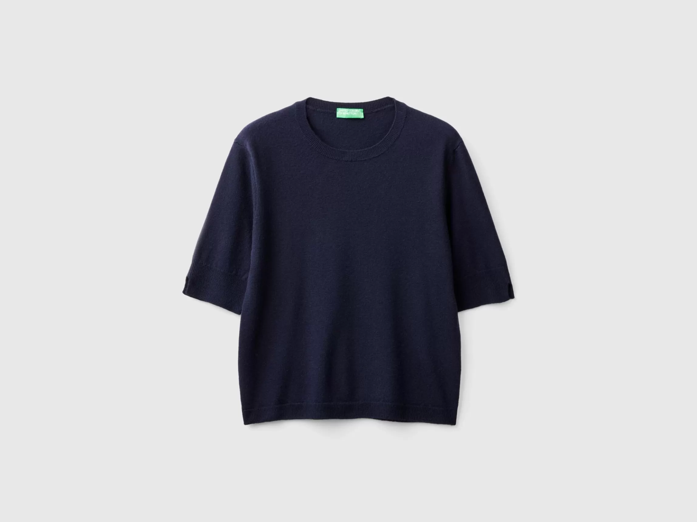 United Colors of Benetton Midnight blue short sleeve sweater in pure Merino wool