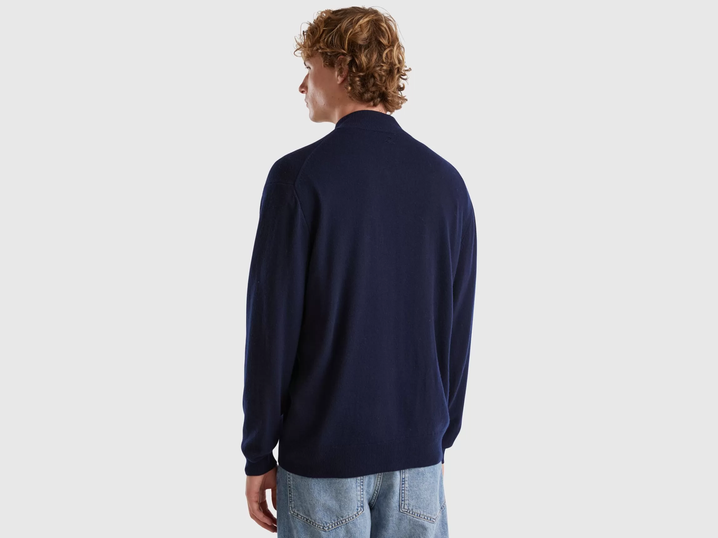 United Colors of Benetton Midnight blue zip-up cardigan in pure Merino wool