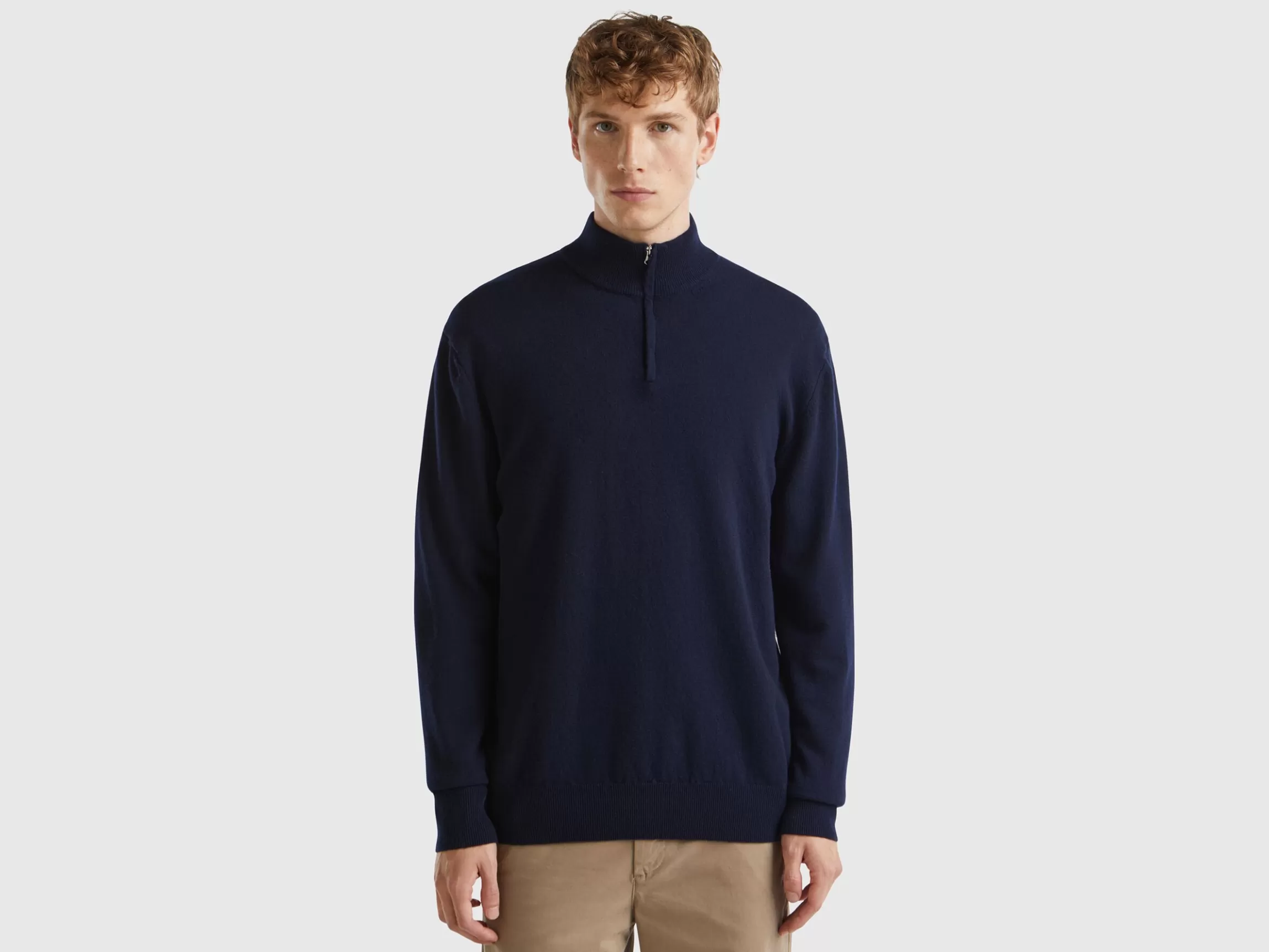 United Colors of Benetton Midnight blue zip-up sweater in 100% Merino wool