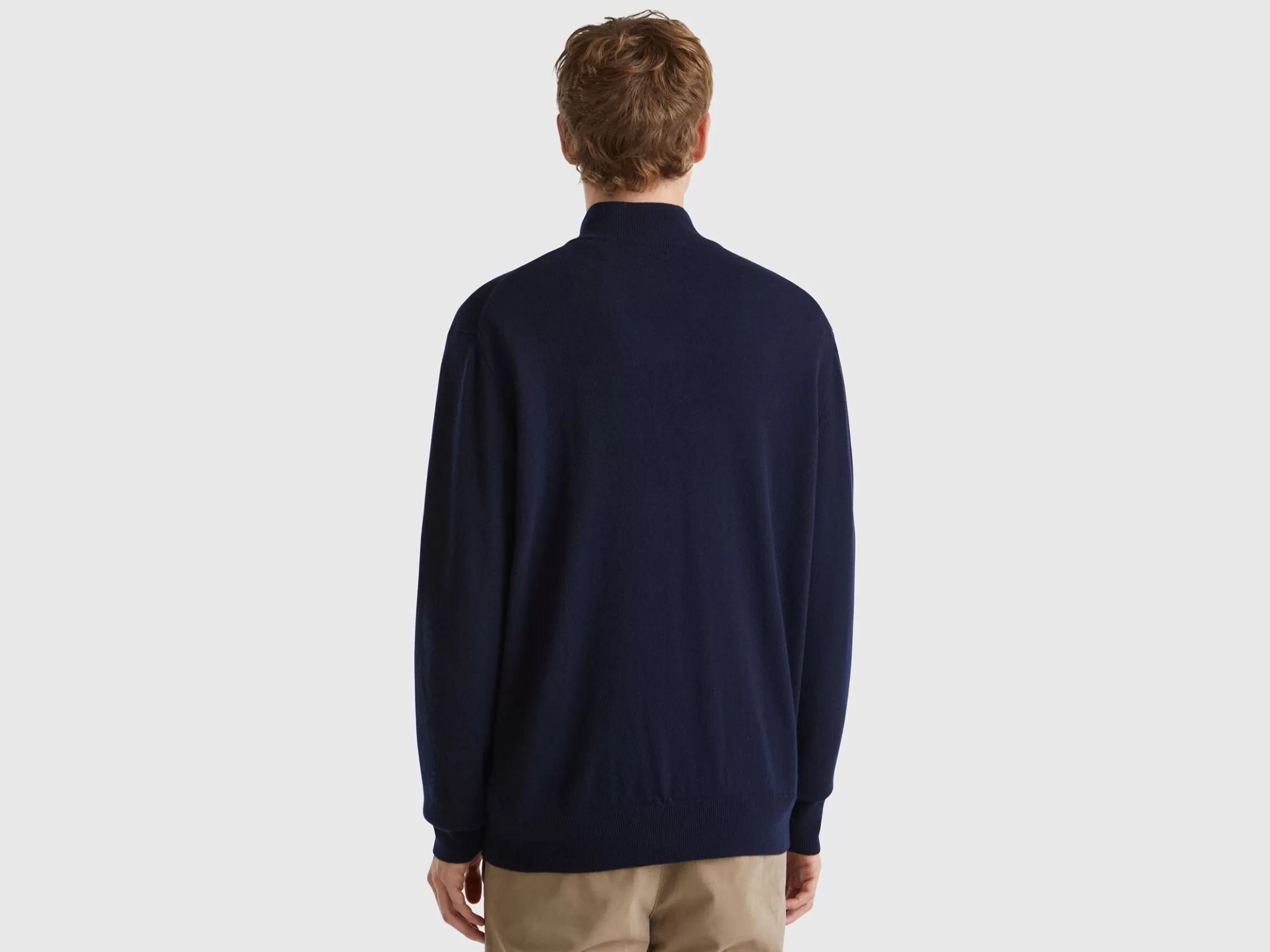 United Colors of Benetton Midnight blue zip-up sweater in 100% Merino wool