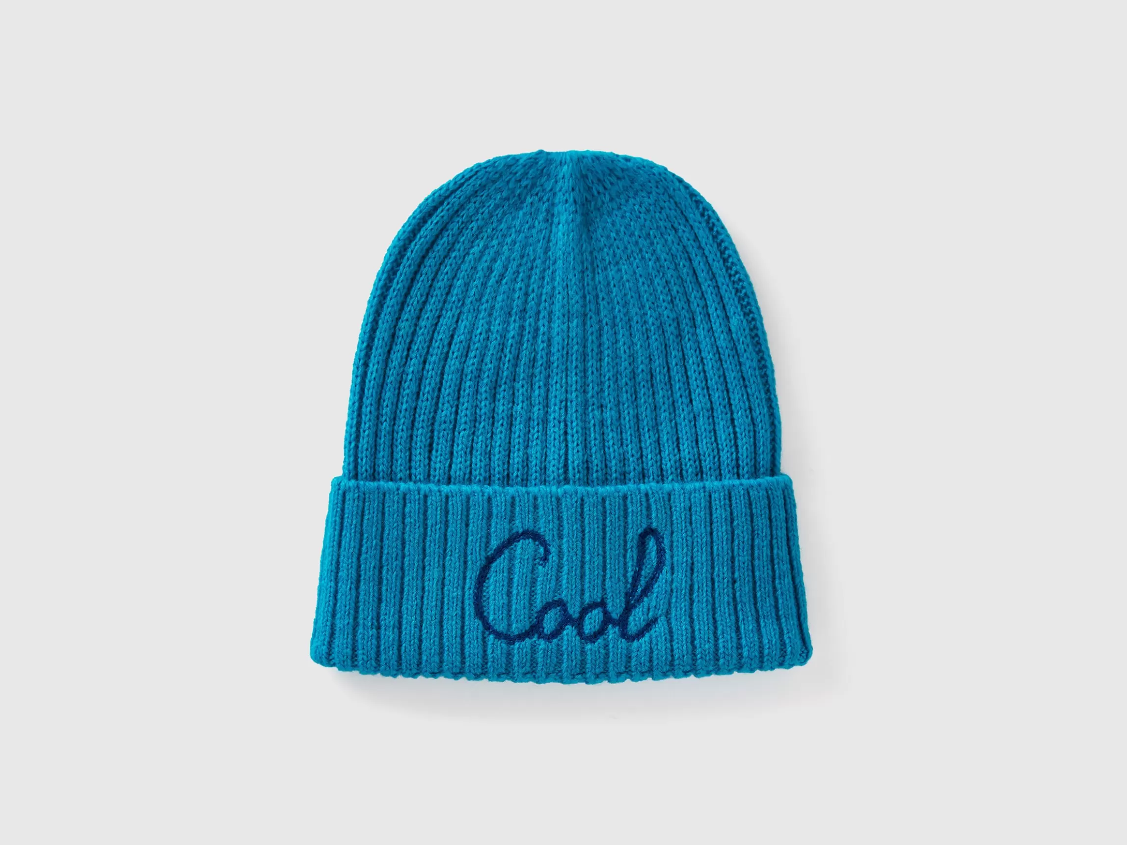 United Colors of Benetton Neon light blue beanie with embroidery