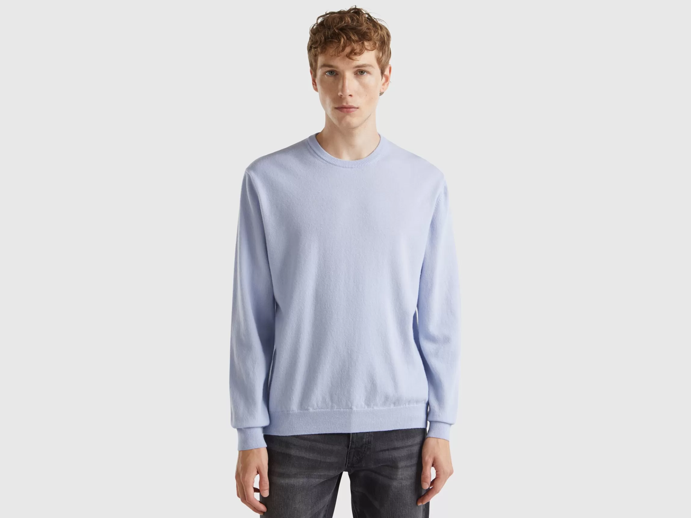 United Colors of Benetton Ocean blue crew neck sweater in pure Merino wool