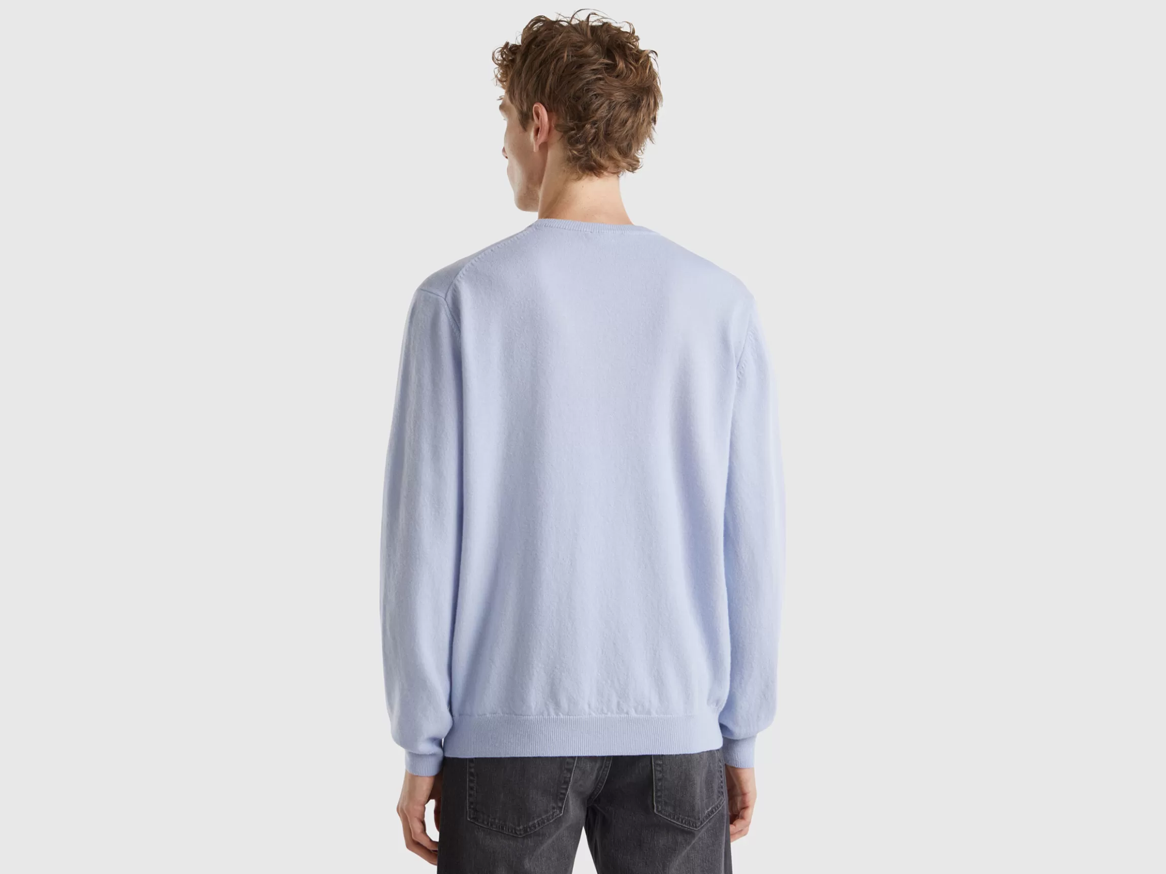 United Colors of Benetton Ocean blue crew neck sweater in pure Merino wool