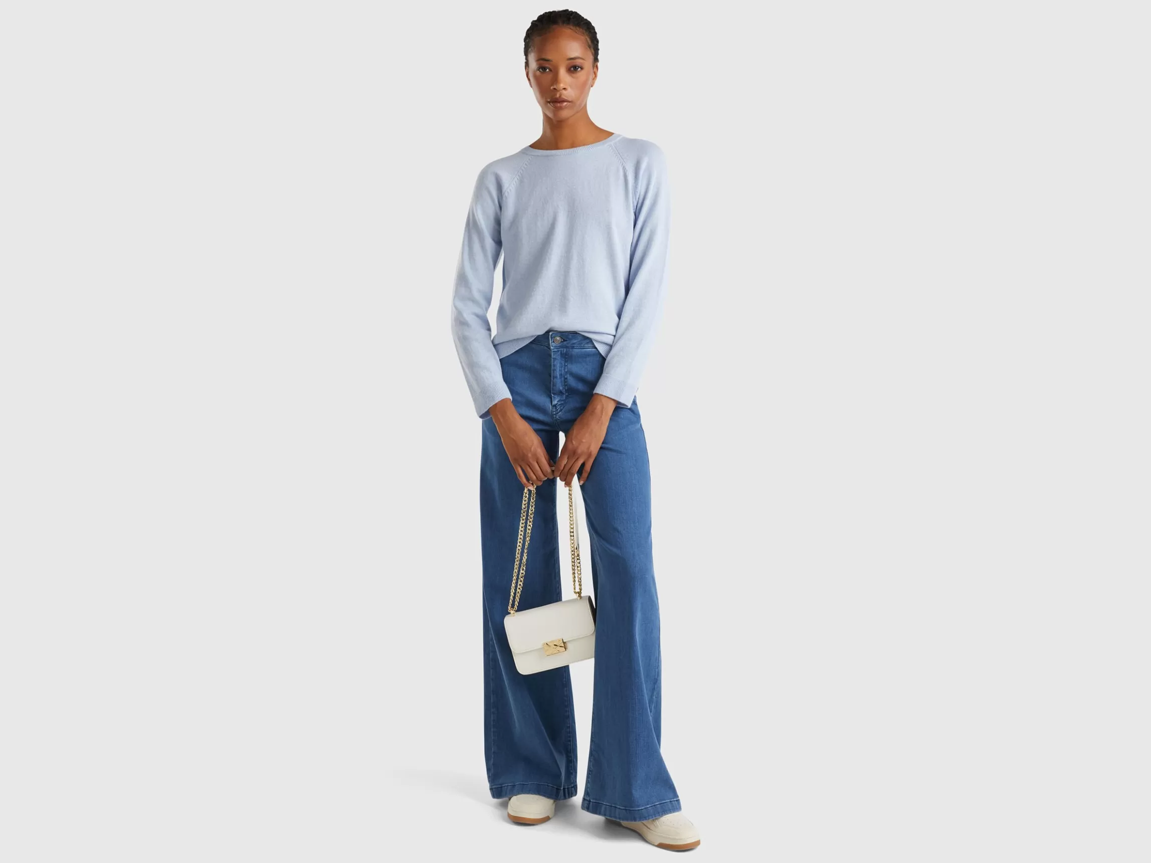 United Colors of Benetton Ocean blue crew neck sweater in wool and cashmere blend