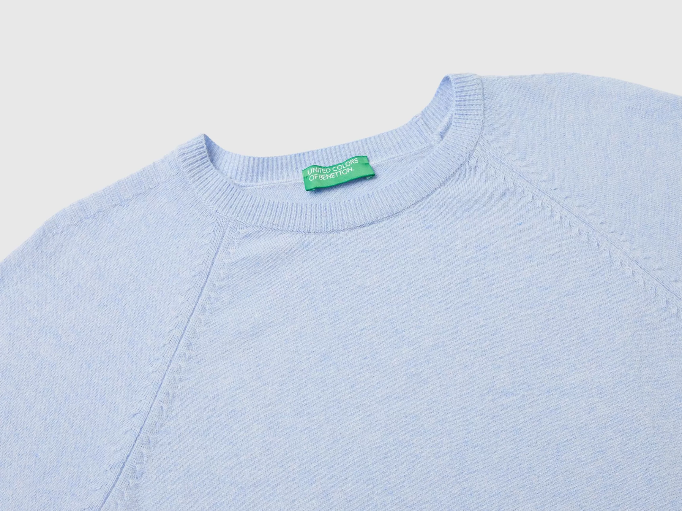 United Colors of Benetton Ocean blue crew neck sweater in wool and cashmere blend