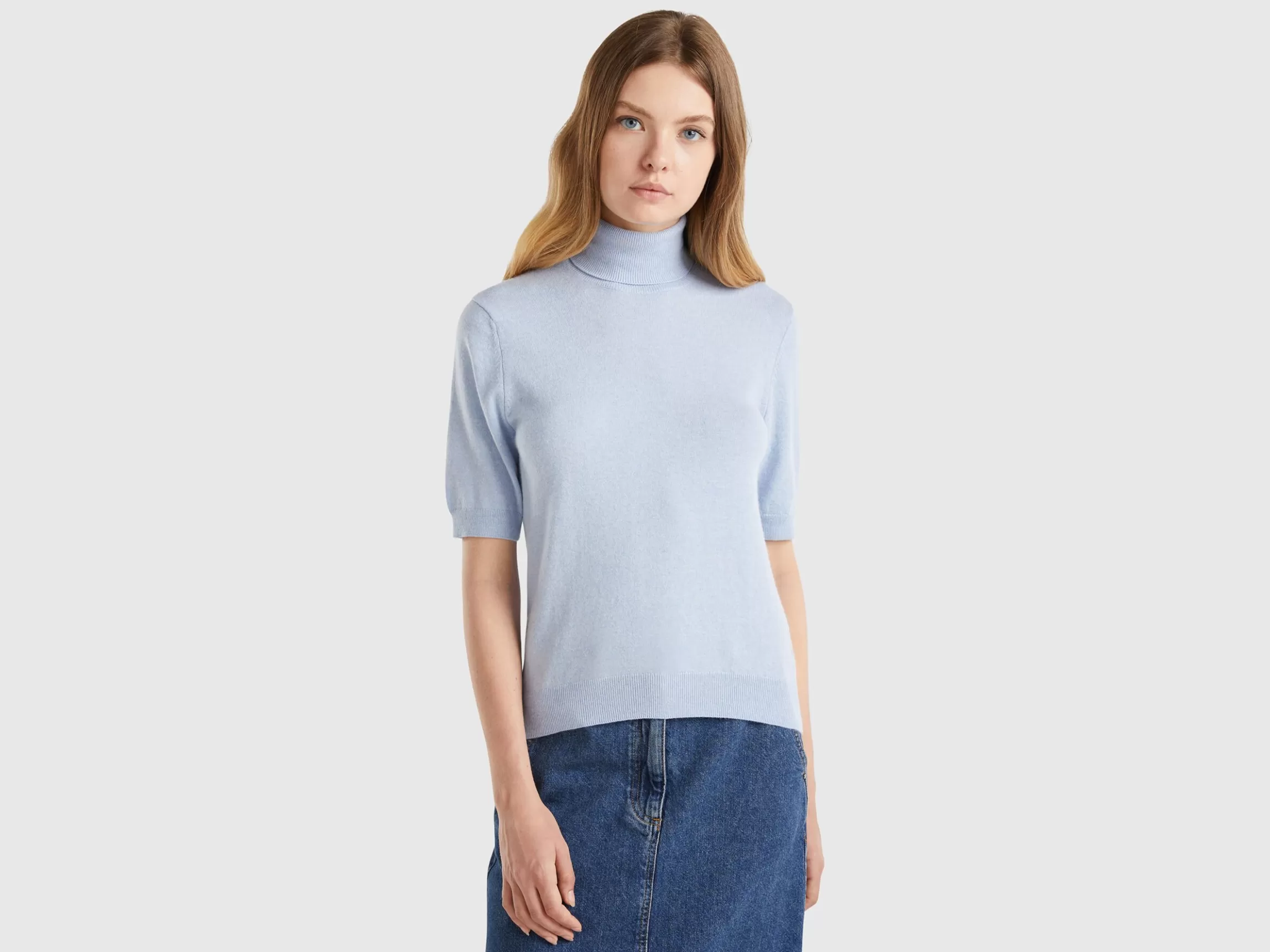 United Colors of Benetton Ocean blue short sleeve turtleneck in cashmere blend