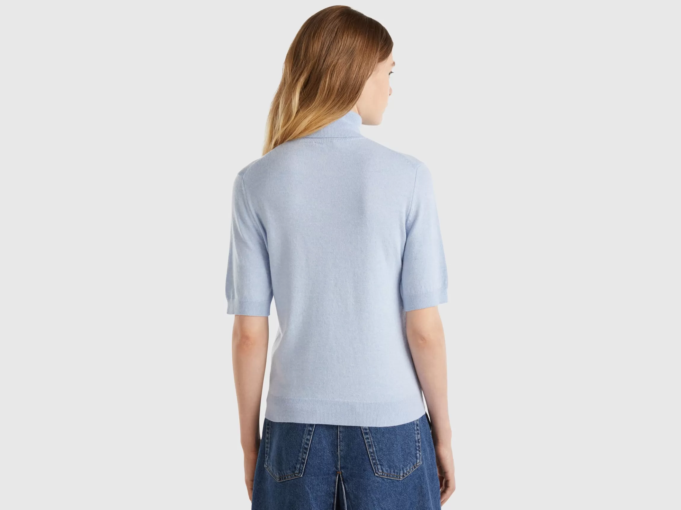 United Colors of Benetton Ocean blue short sleeve turtleneck in cashmere blend