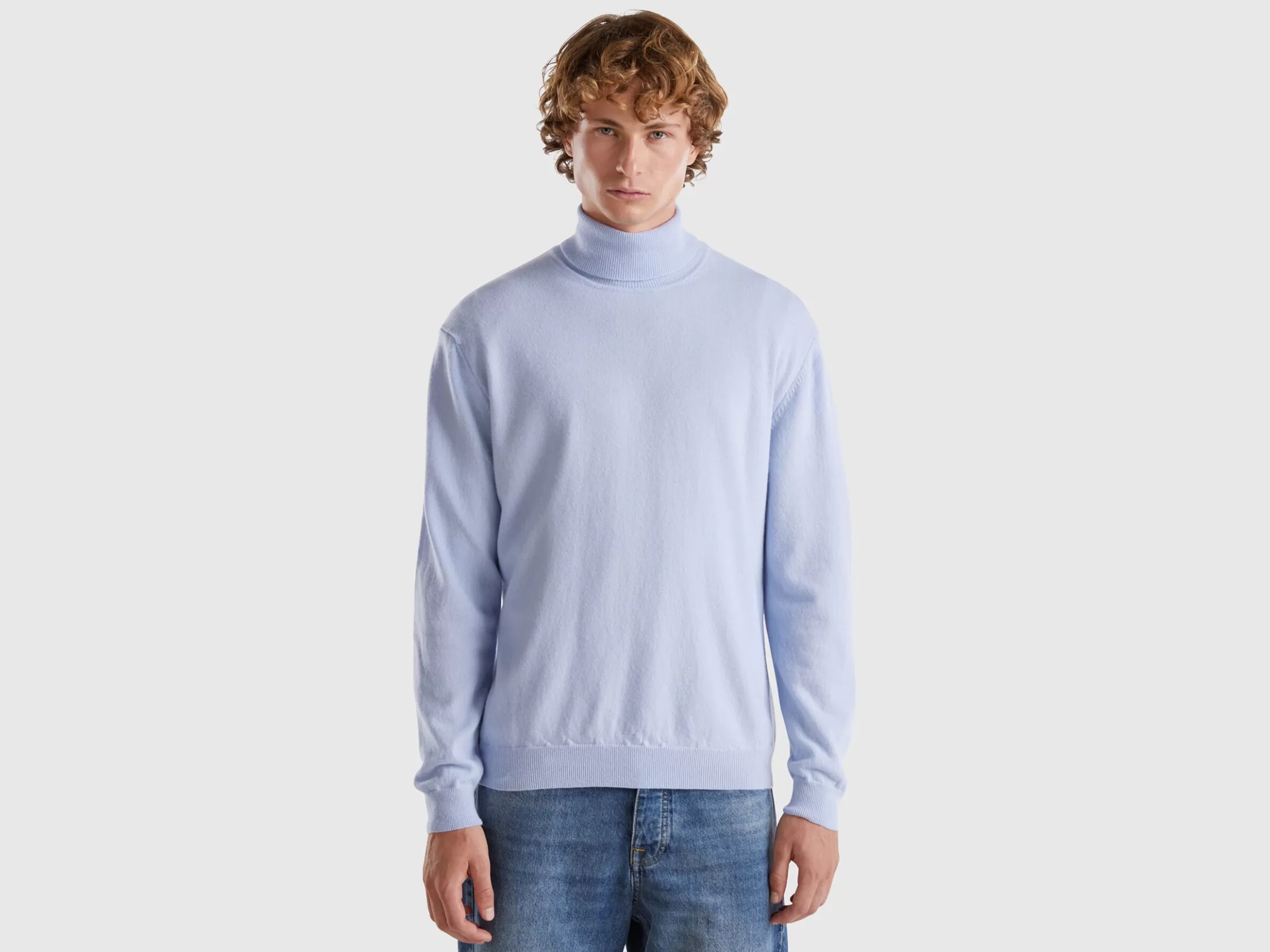 United Colors of Benetton Ocean blue turtleneck in pure Merino wool