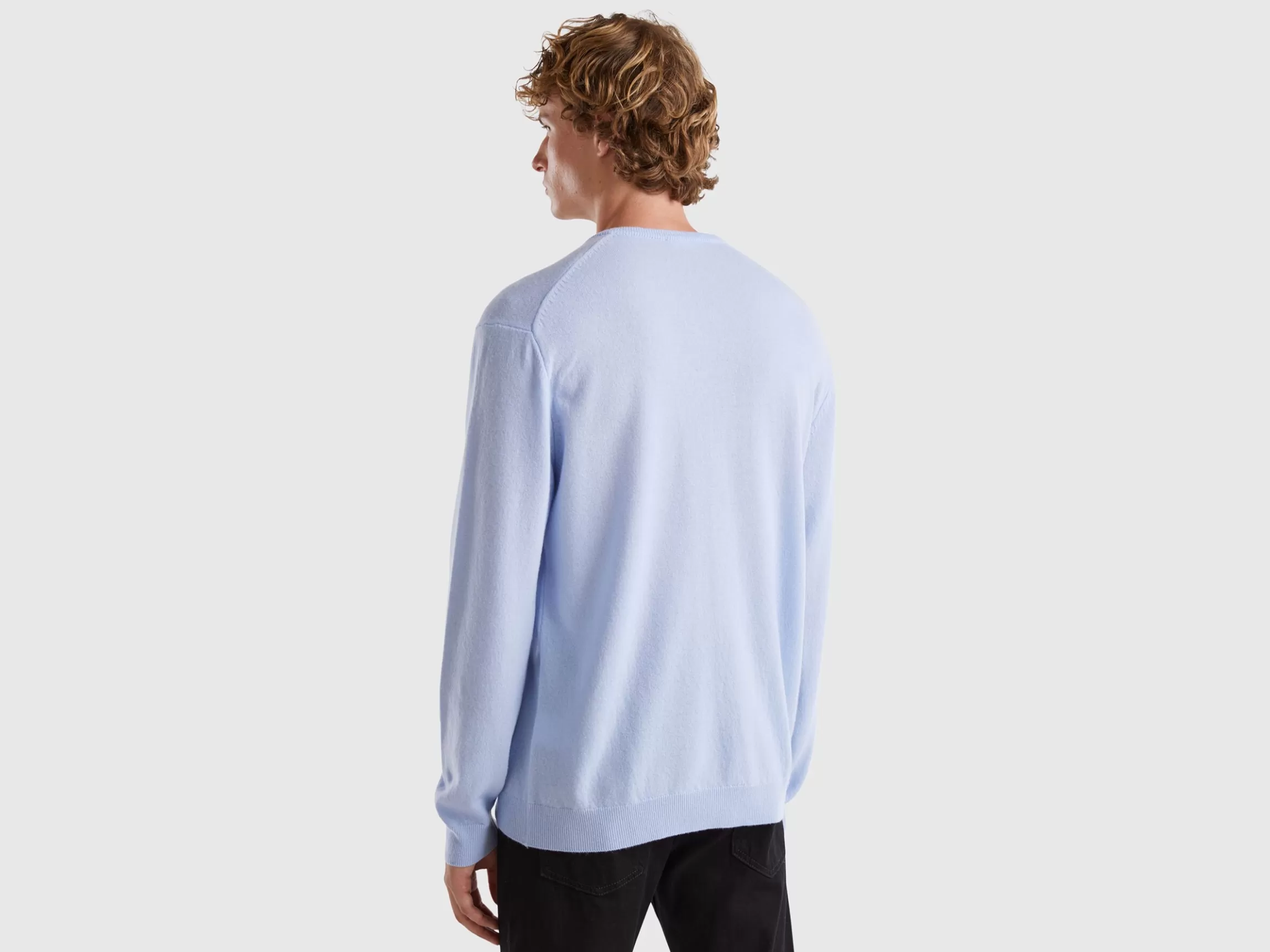 United Colors of Benetton Ocean blue V-neck sweater pure Merino wool