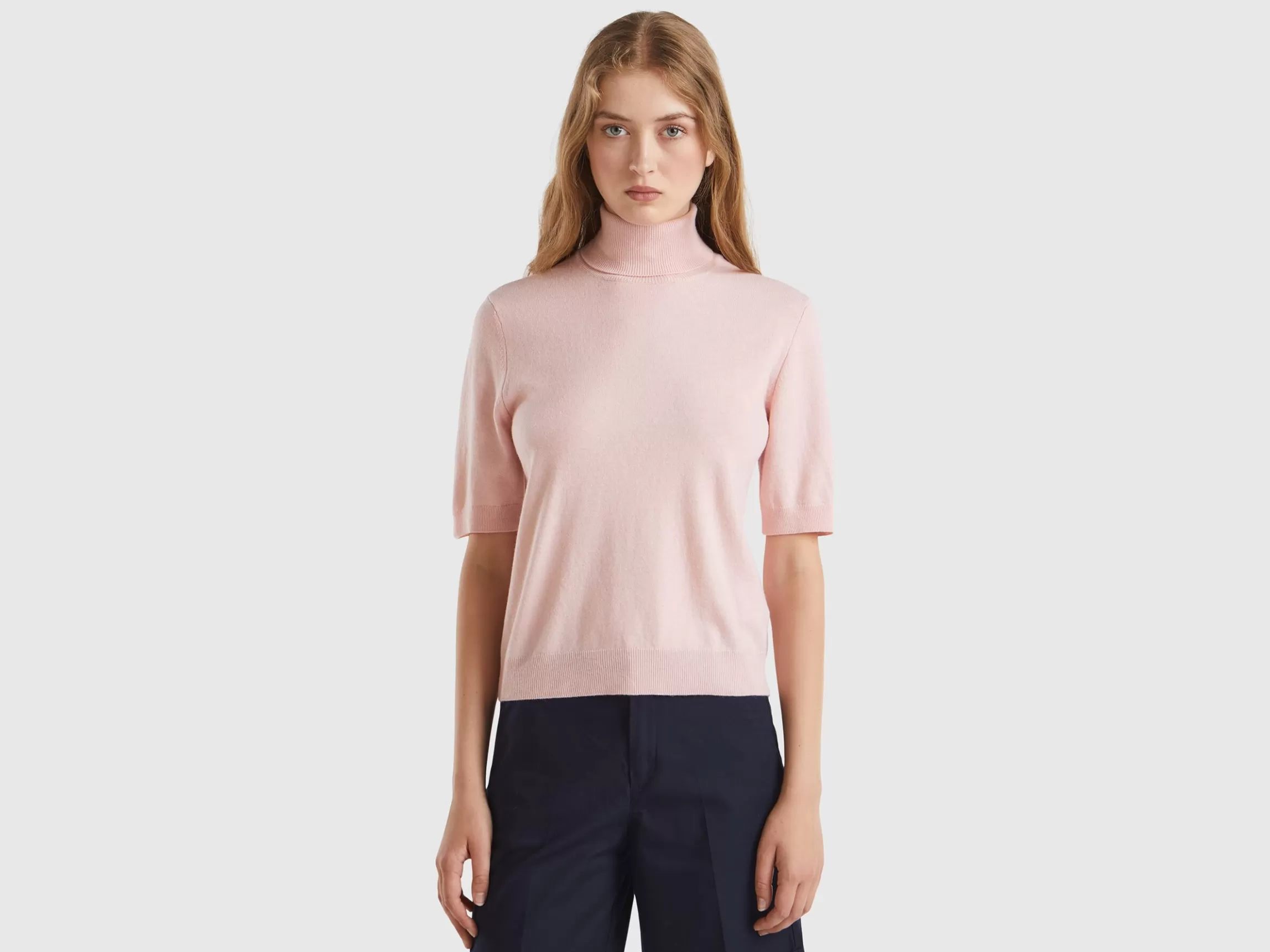 United Colors of Benetton short sleeve turtleneck in cashmere blend