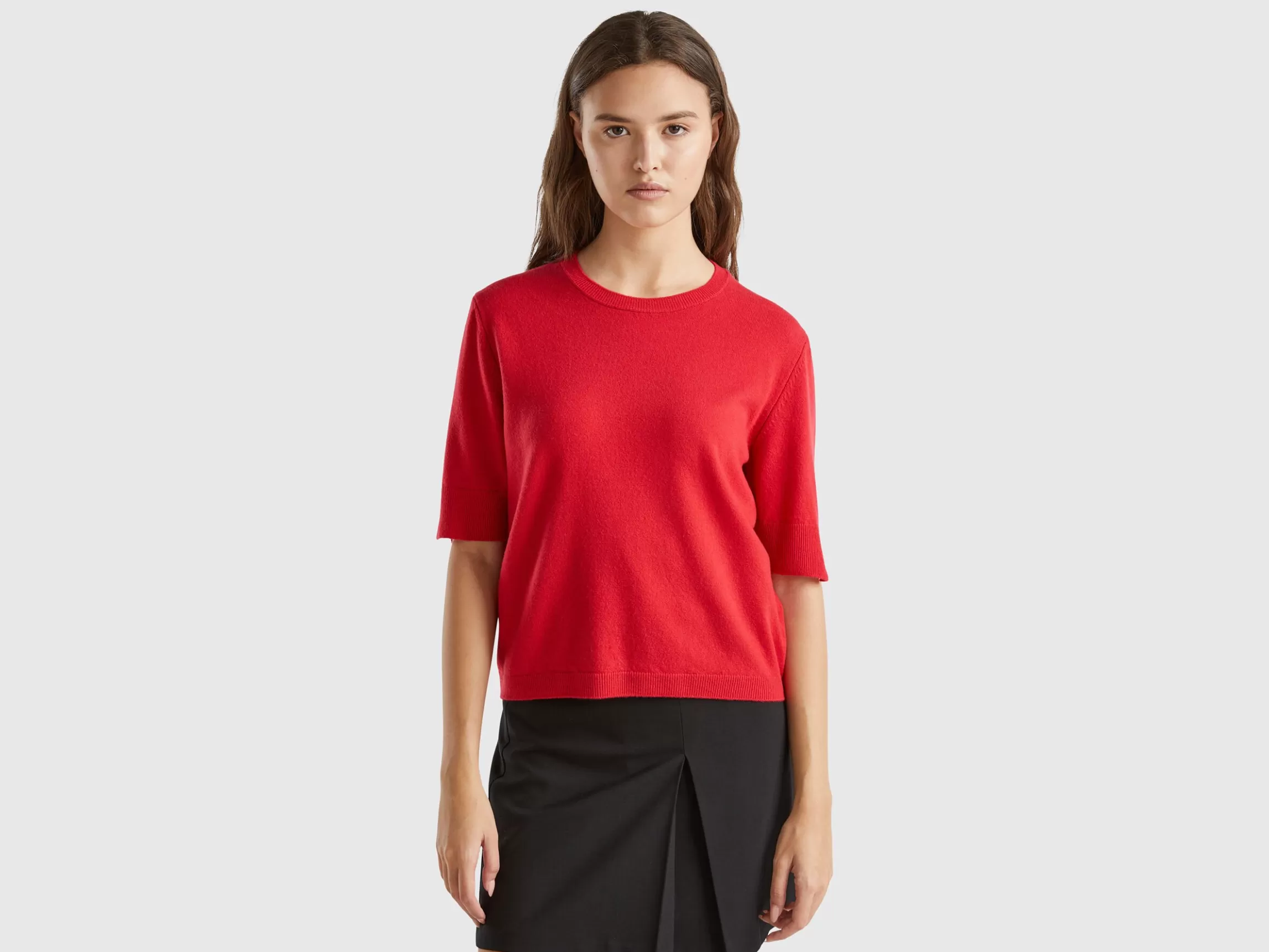 United Colors of Benetton Plum short sleeve sweater in pure Merino wool