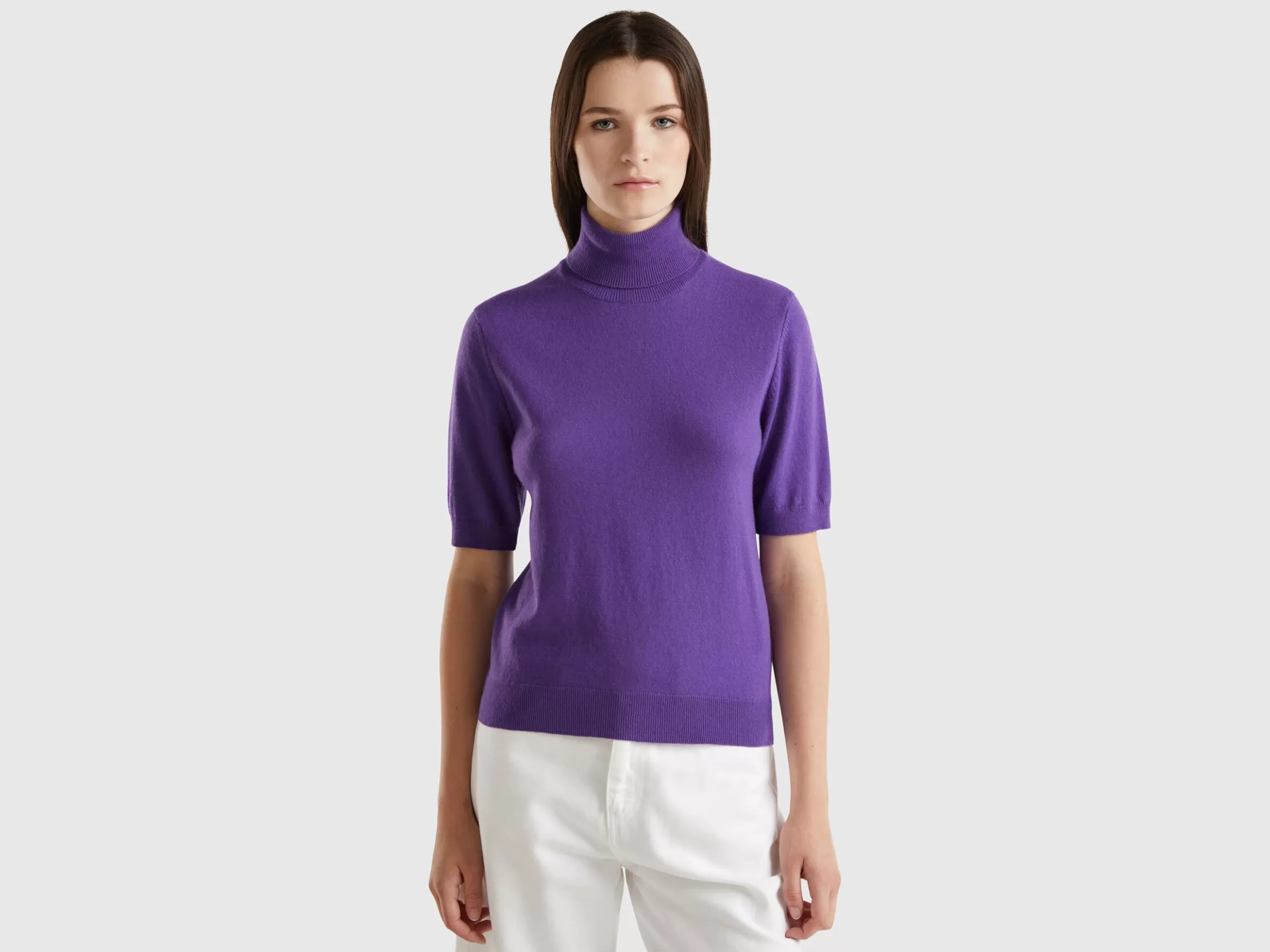 United Colors of Benetton short sleeve turtleneck in cashmere blend