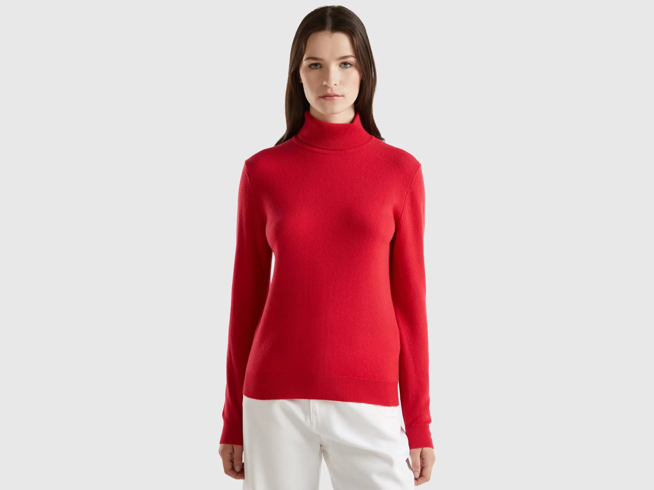 United Colors of Benetton plum turtleneck sweater in pure Merino wool