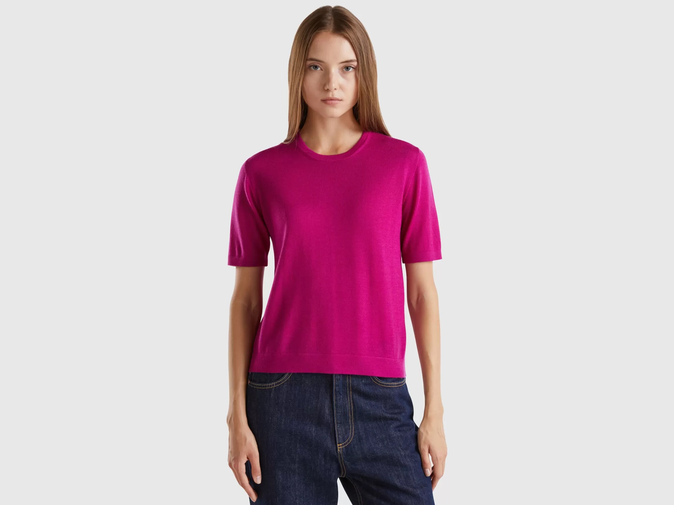 United Colors of Benetton Short sleeve sweater in pure Merino wool