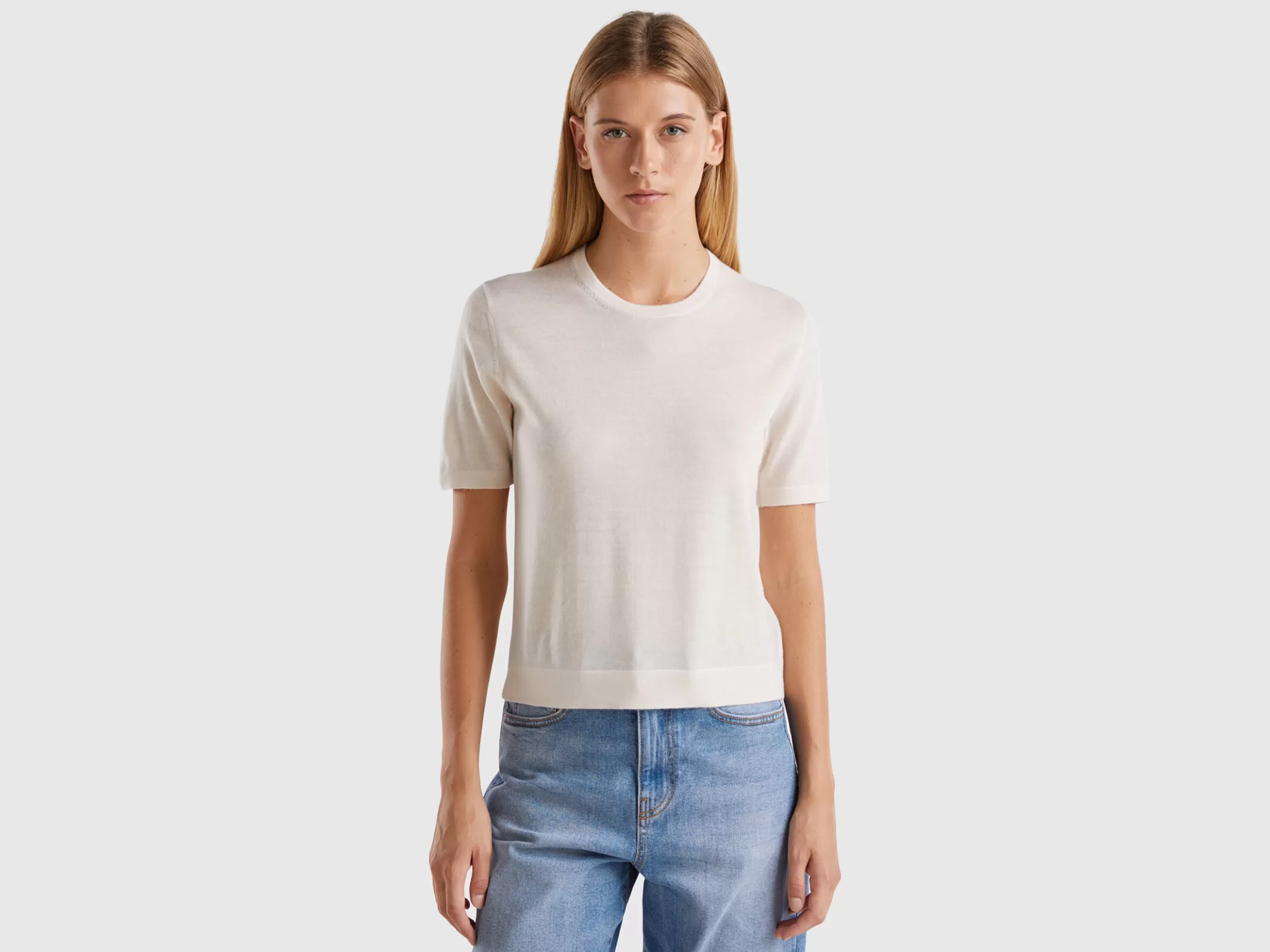 United Colors of Benetton Short sleeve sweater in pure Merino wool