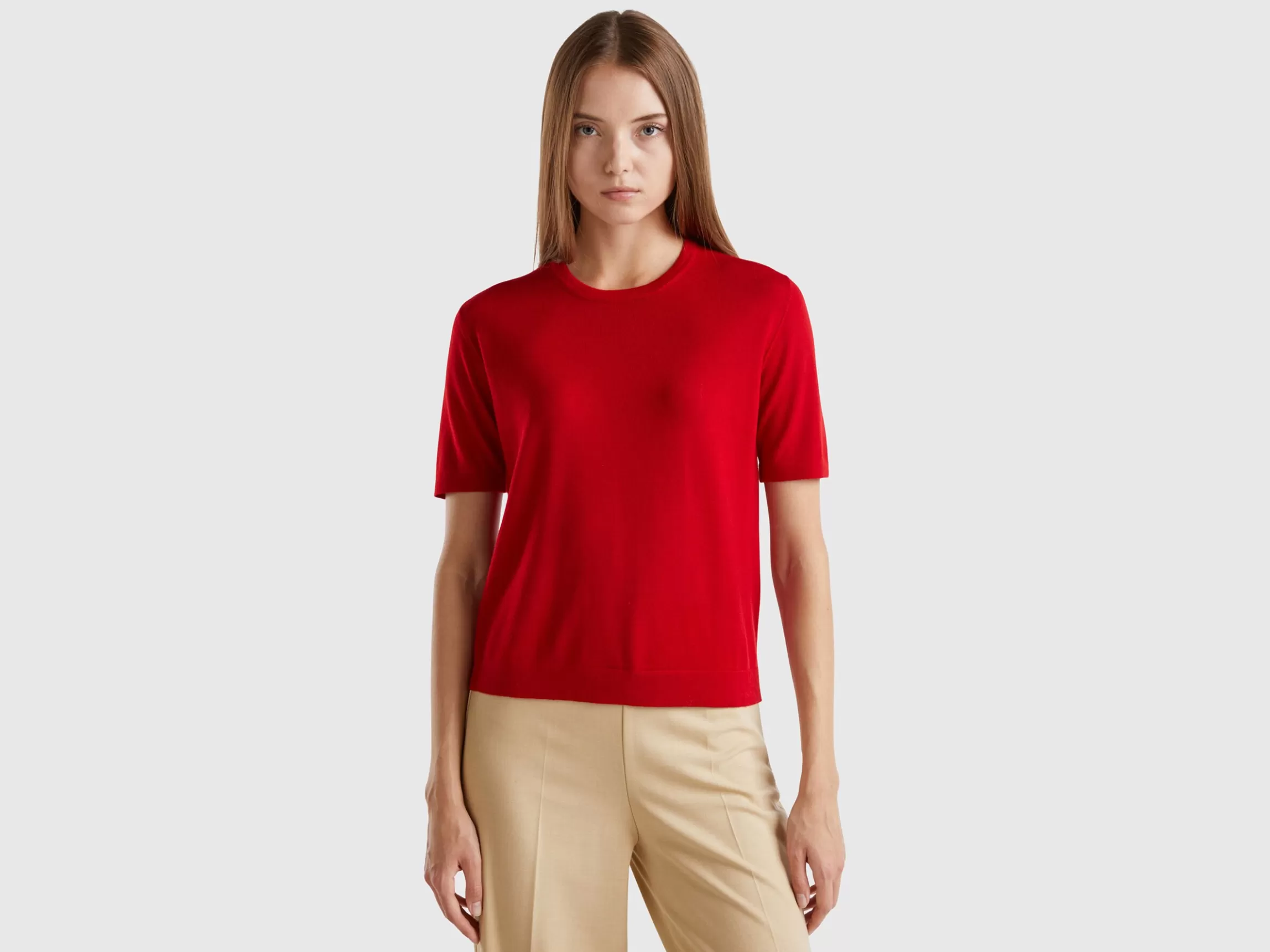 United Colors of Benetton Short sleeve sweater in pure Merino wool