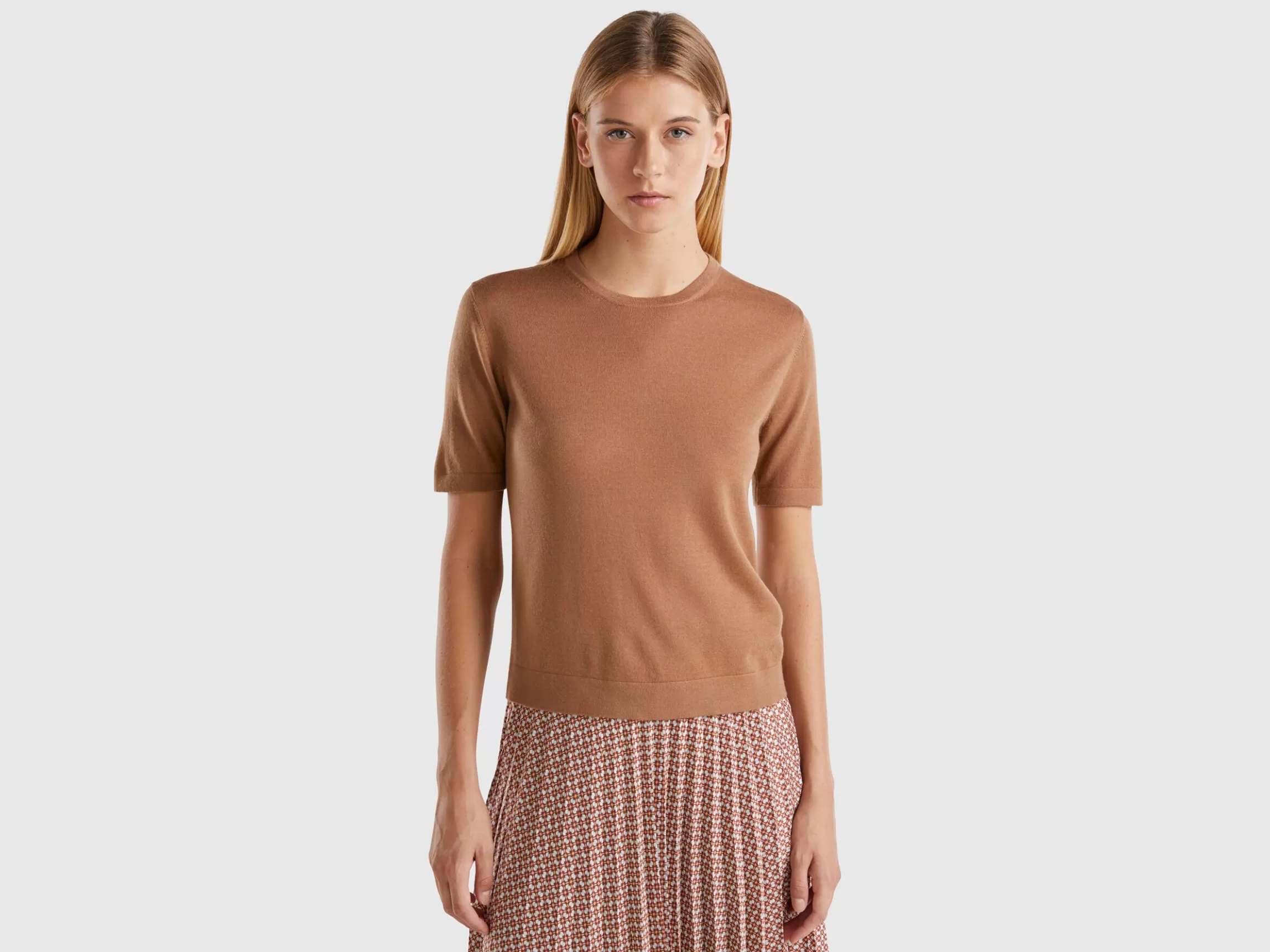 United Colors of Benetton Short sleeve sweater in pure Merino wool