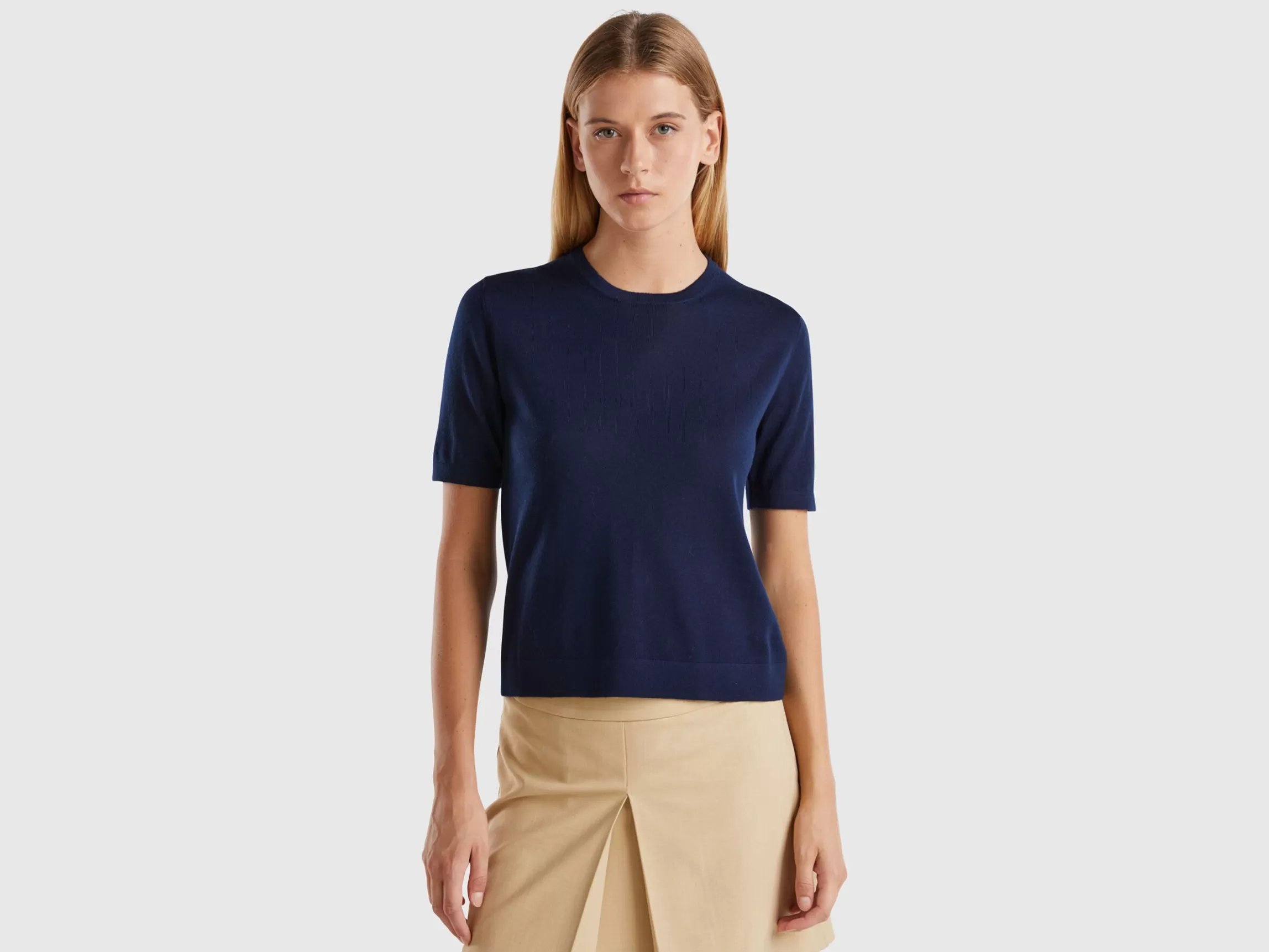 United Colors of Benetton Short sleeve sweater in pure Merino wool