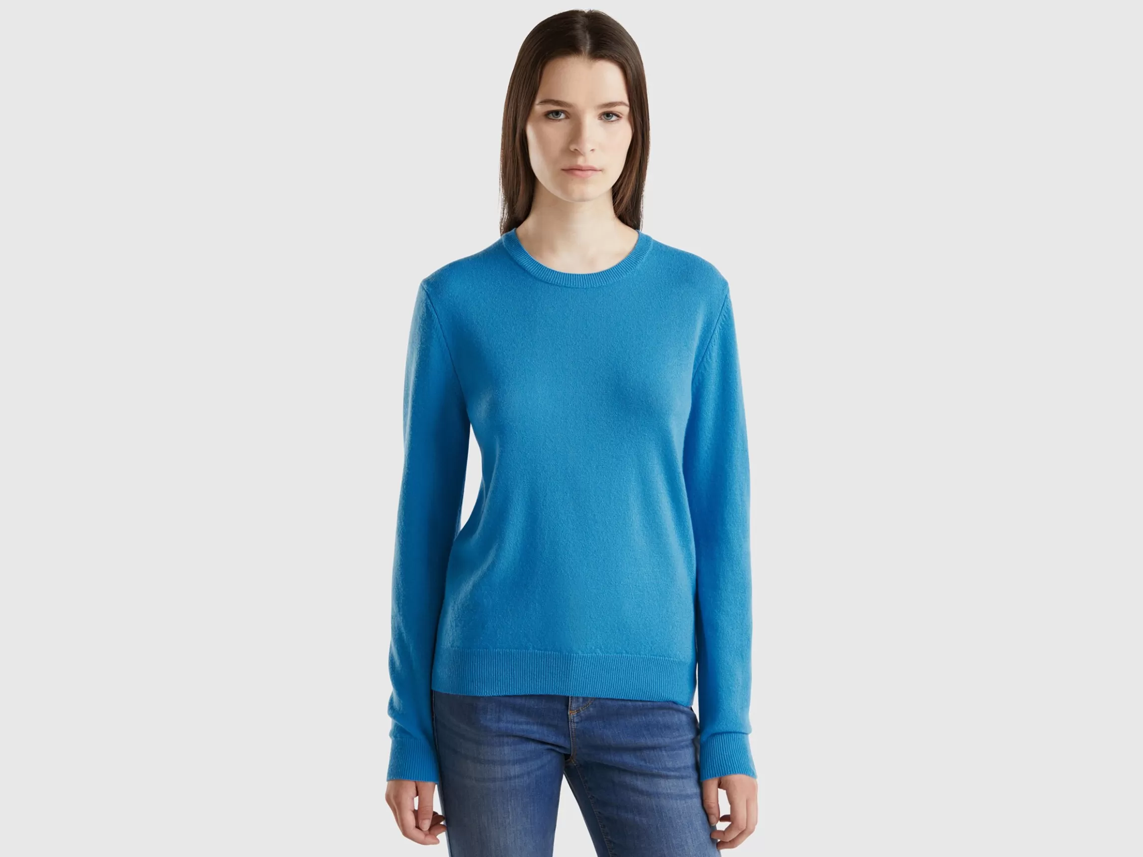 United Colors of Benetton Sky blue crew neck sweater in pure Merino wool