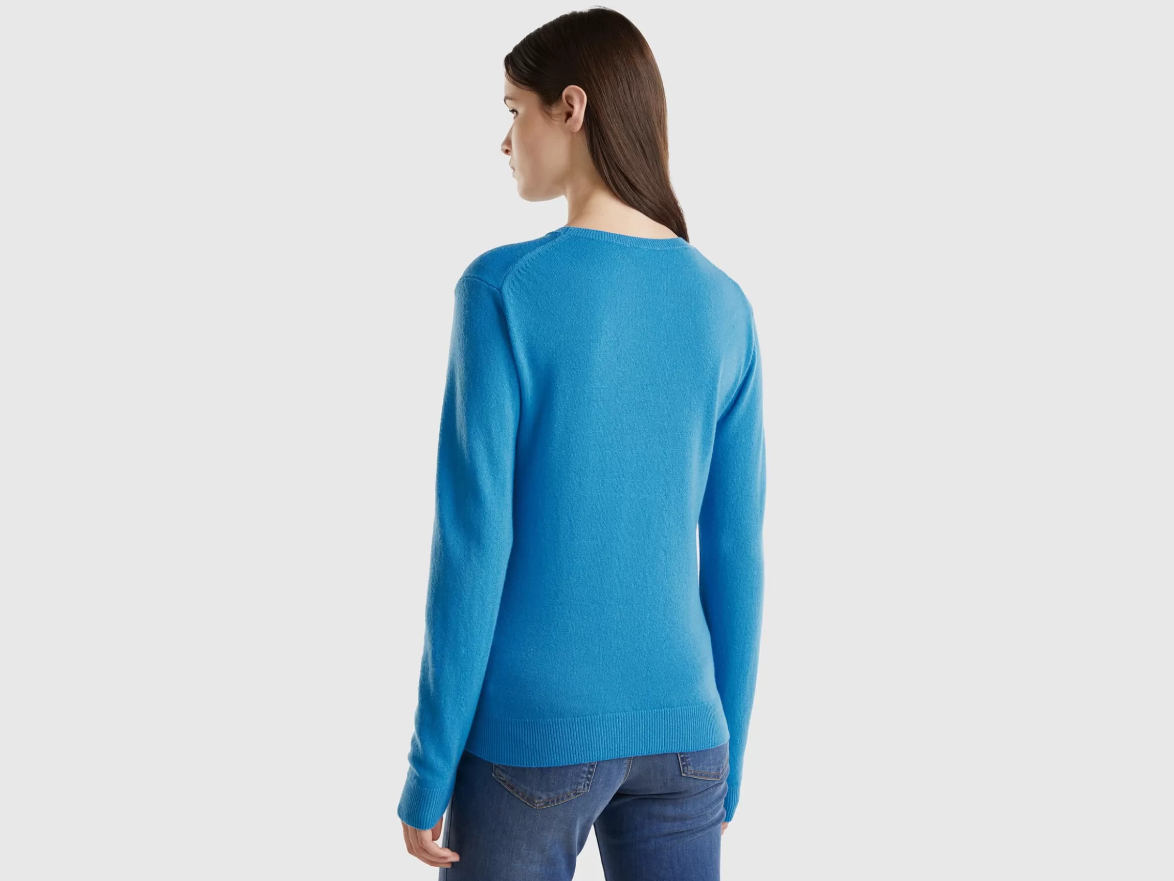 United Colors of Benetton Sky blue crew neck sweater in pure Merino wool