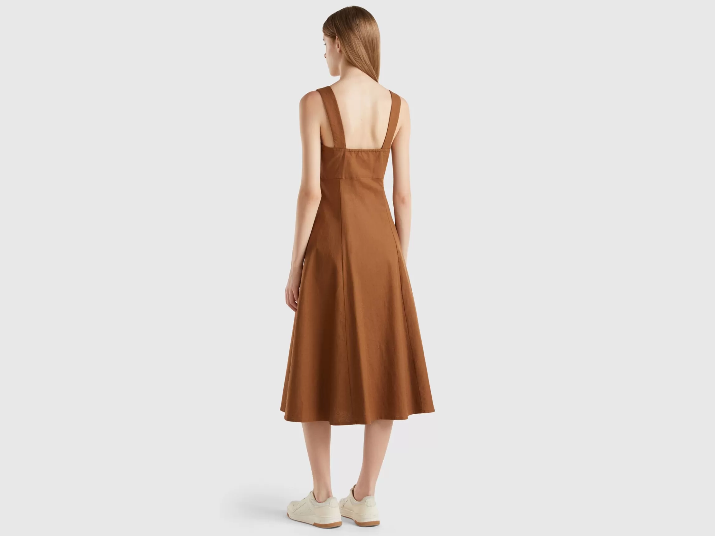 United Colors of Benetton Square-neck dress in linen blend