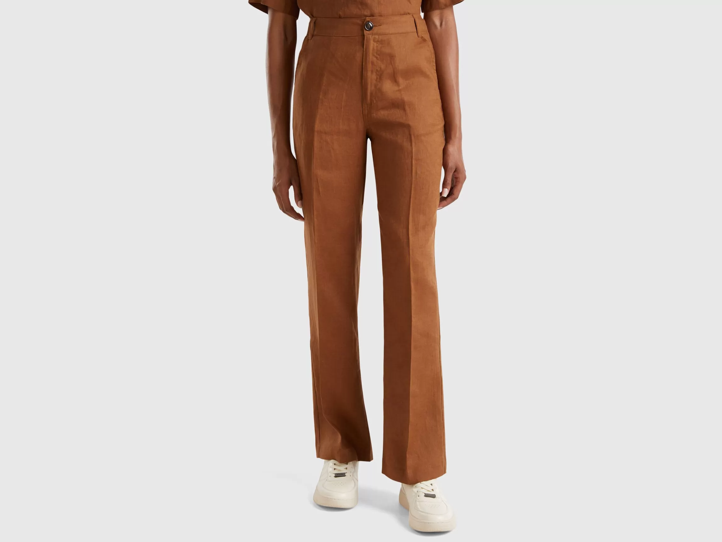 United Colors of Benetton Straight leg trousers in pure linen