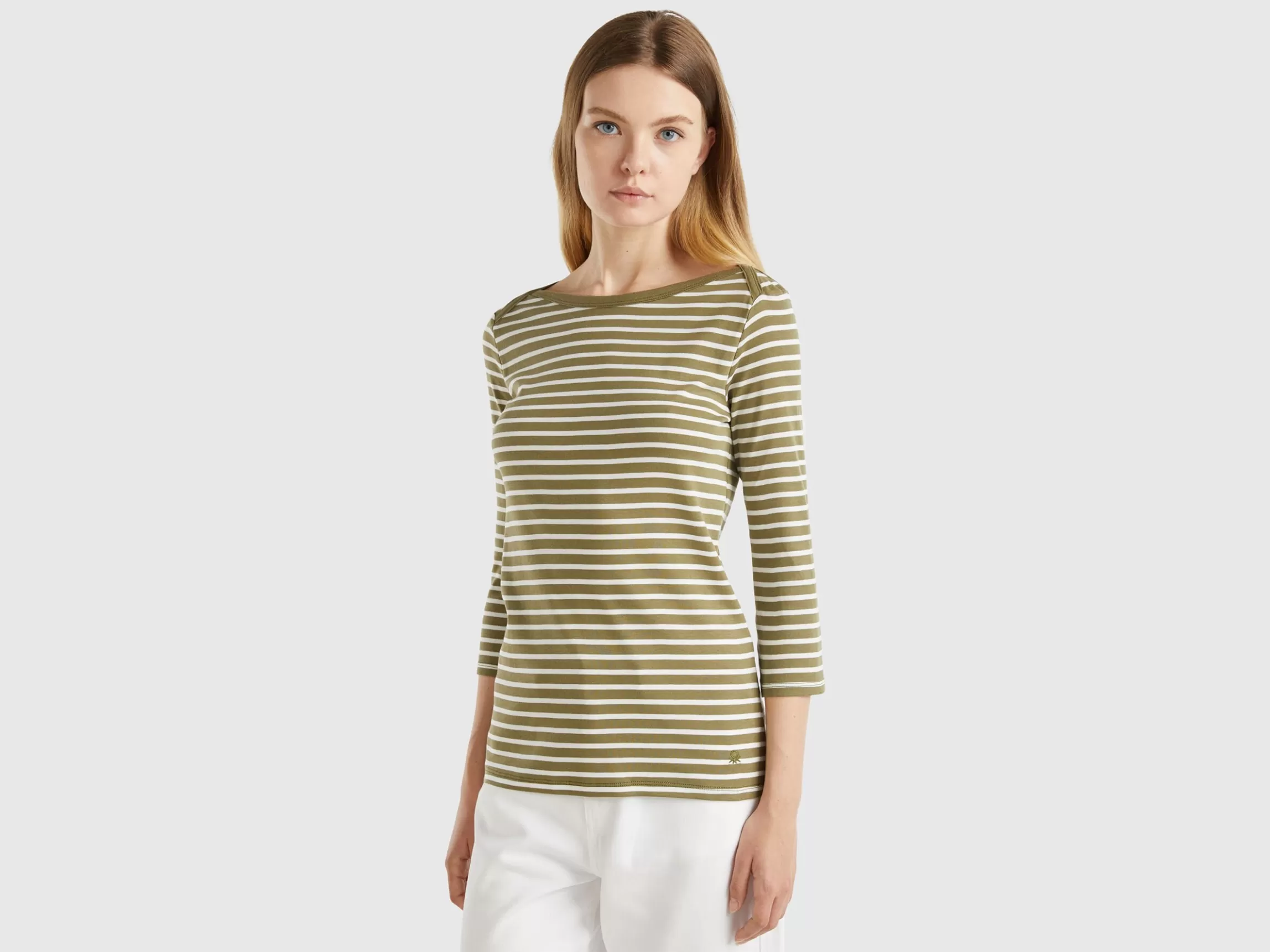 United Colors of Benetton Striped 3/4 sleeve t-shirt in pure cotton