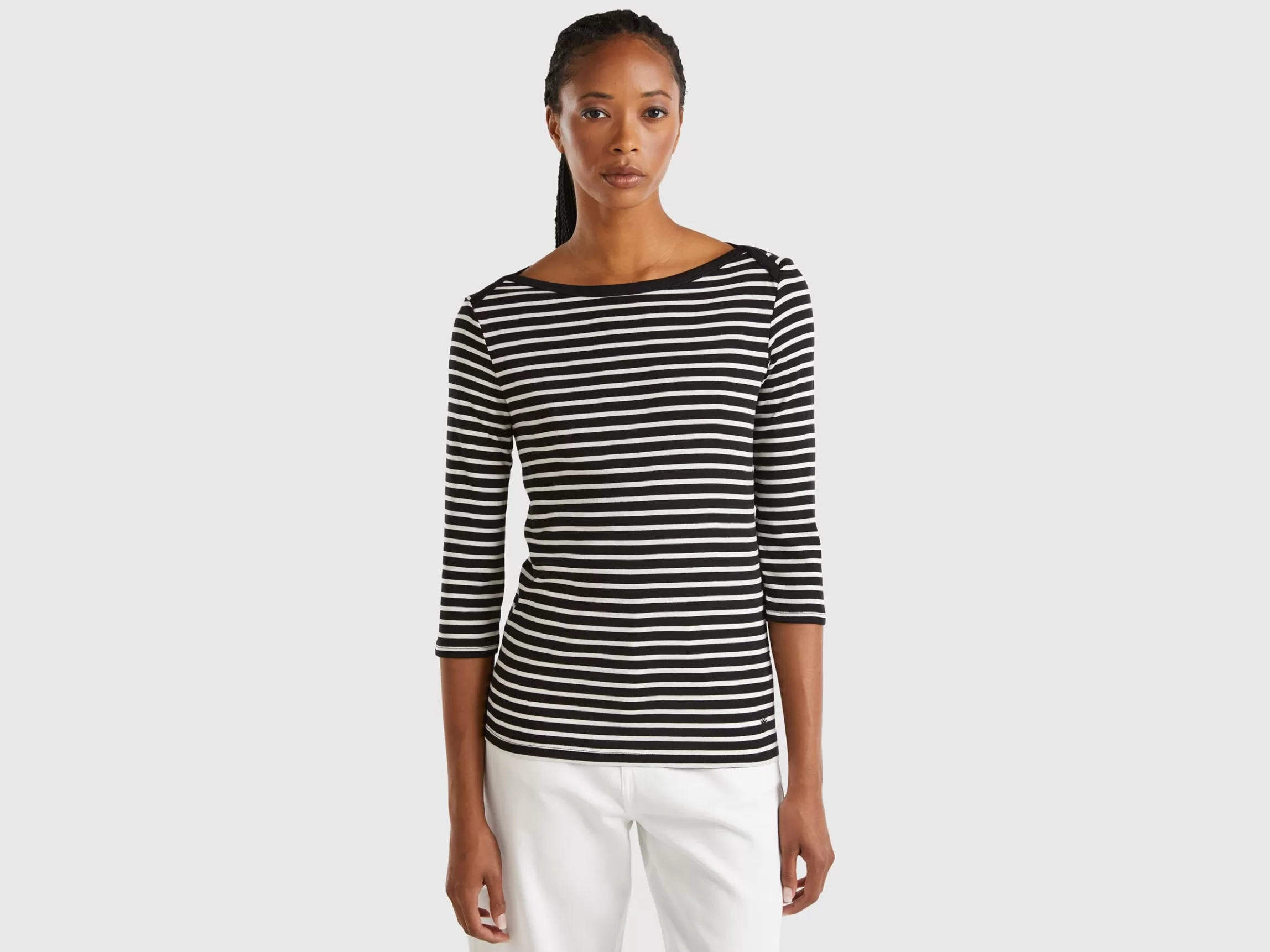 United Colors of Benetton Striped 3/4 sleeve t-shirt in pure cotton