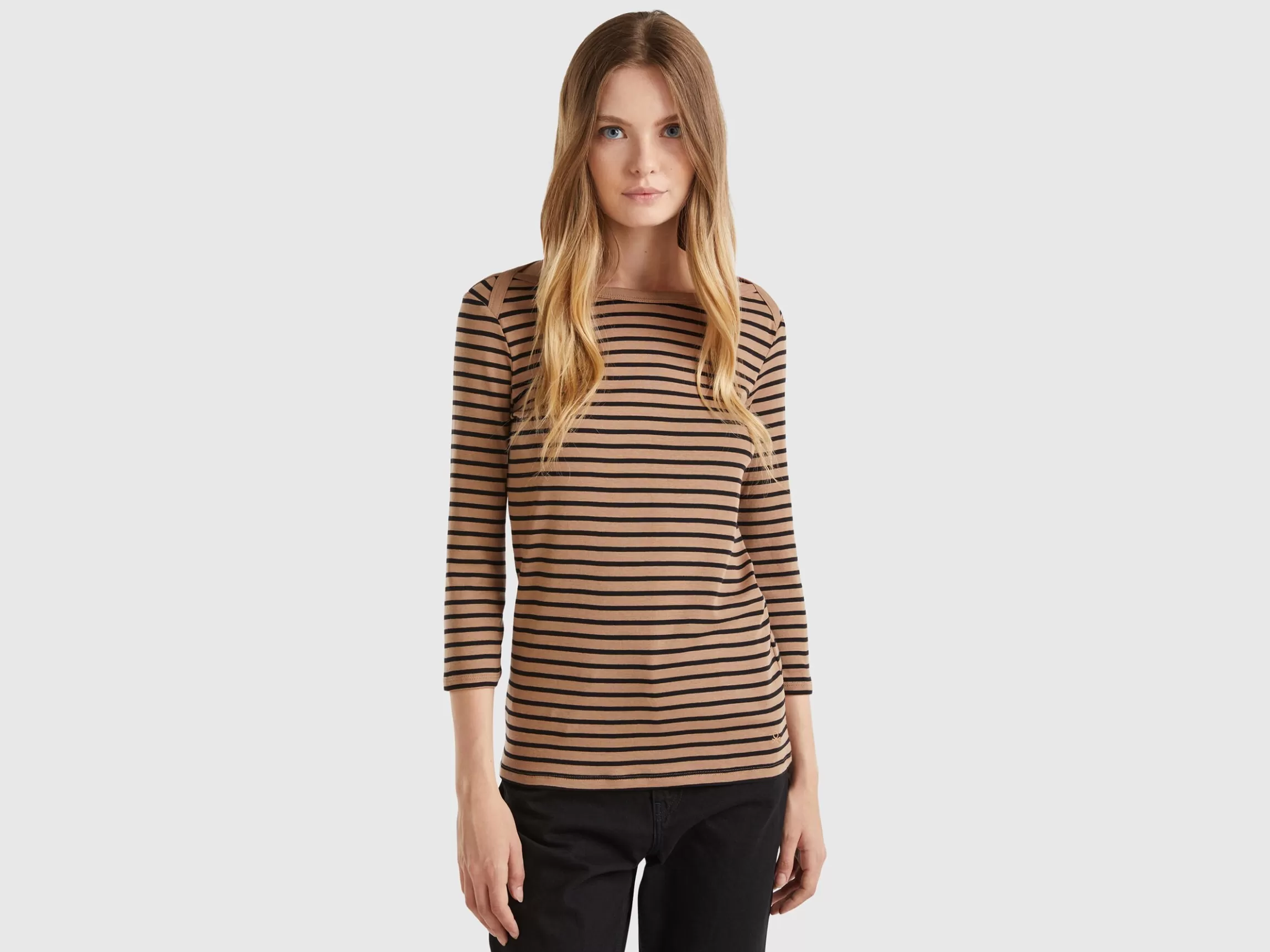 United Colors of Benetton Striped 3/4 sleeve t-shirt in pure cotton