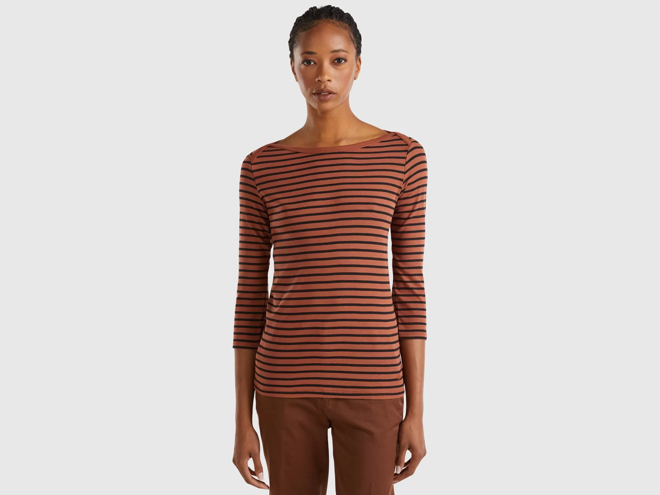 United Colors of Benetton Striped 3/4 sleeve t-shirt in pure cotton