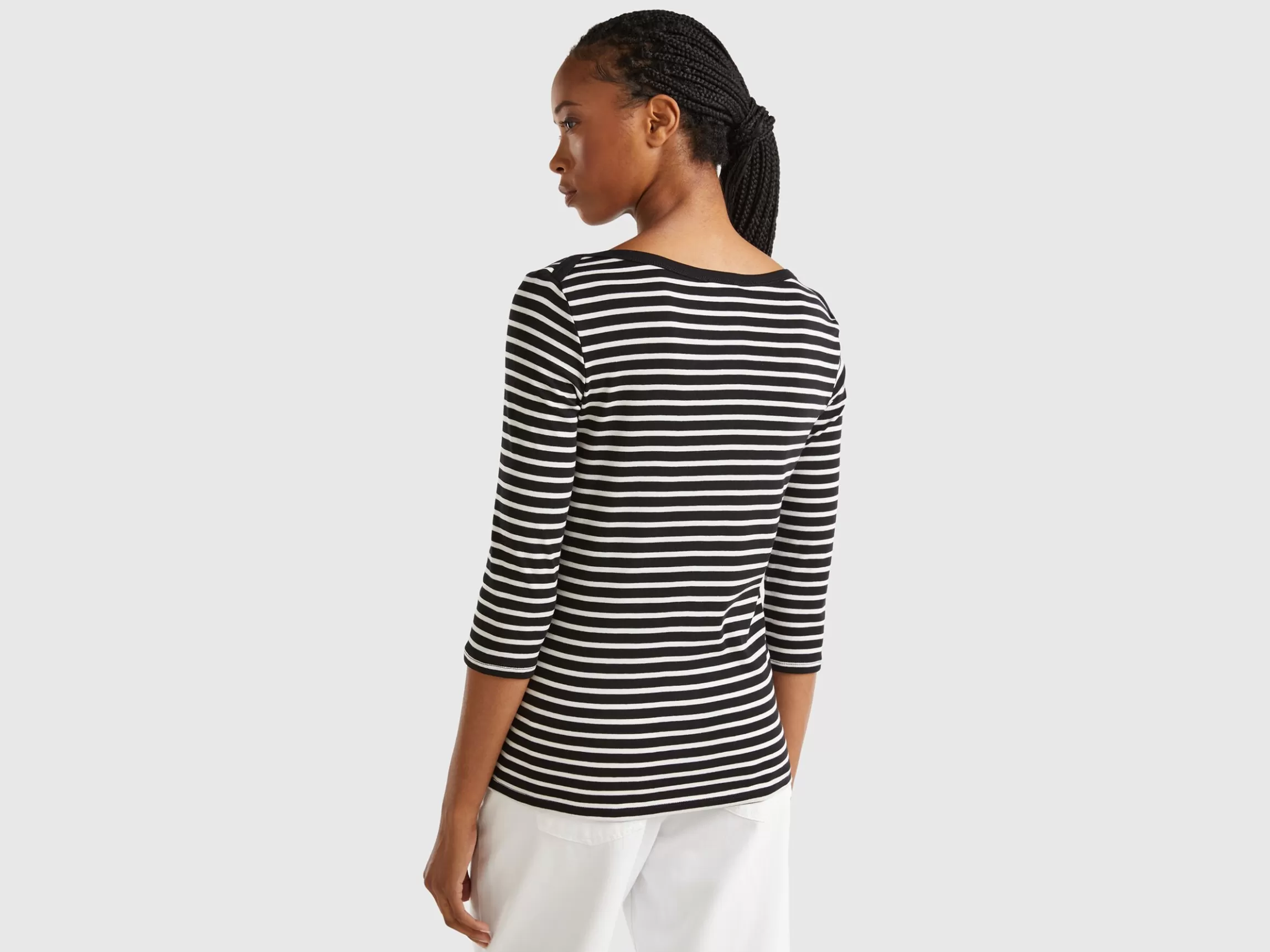 United Colors of Benetton Striped 3/4 sleeve t-shirt in pure cotton