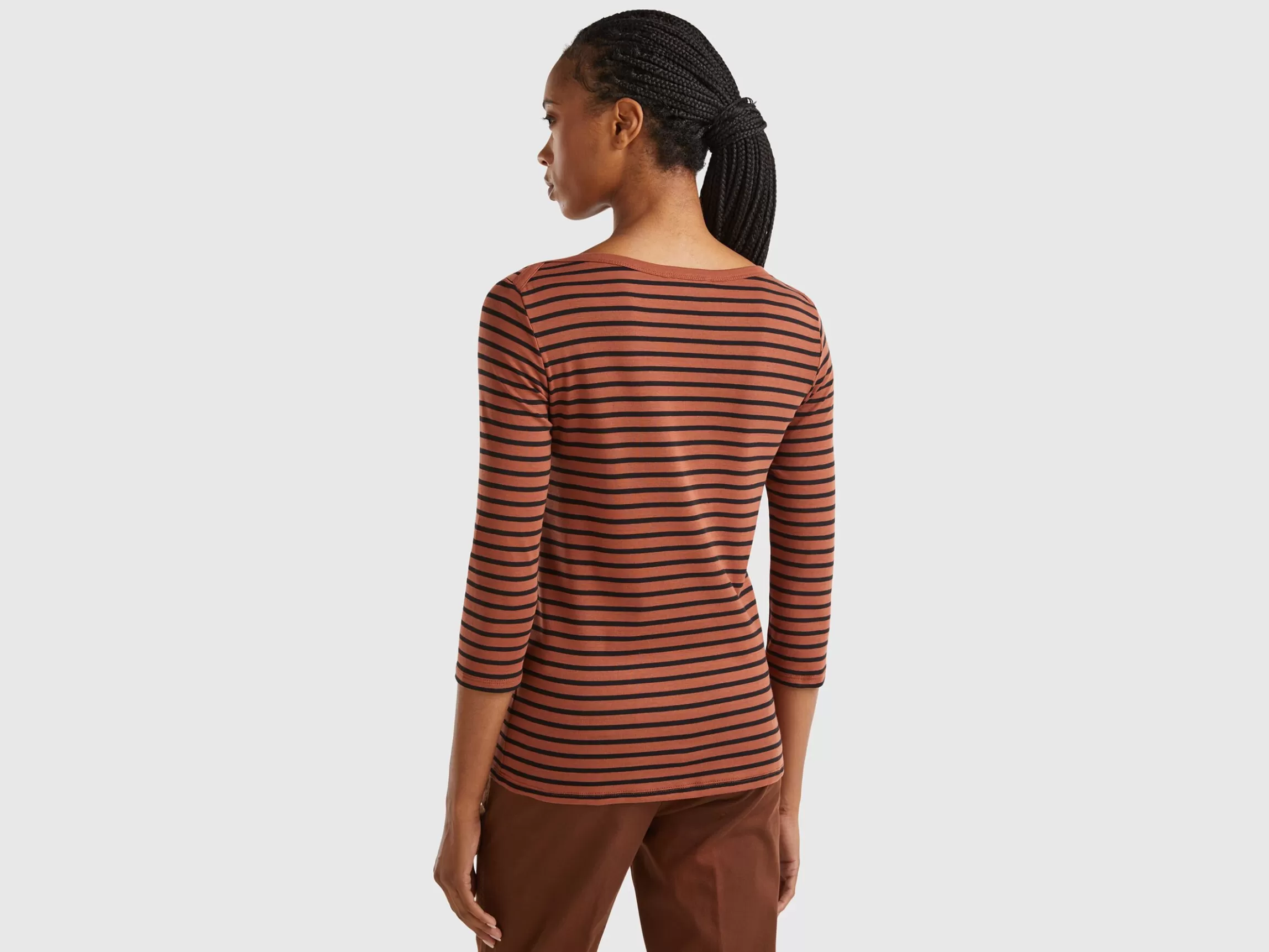 United Colors of Benetton Striped 3/4 sleeve t-shirt in pure cotton