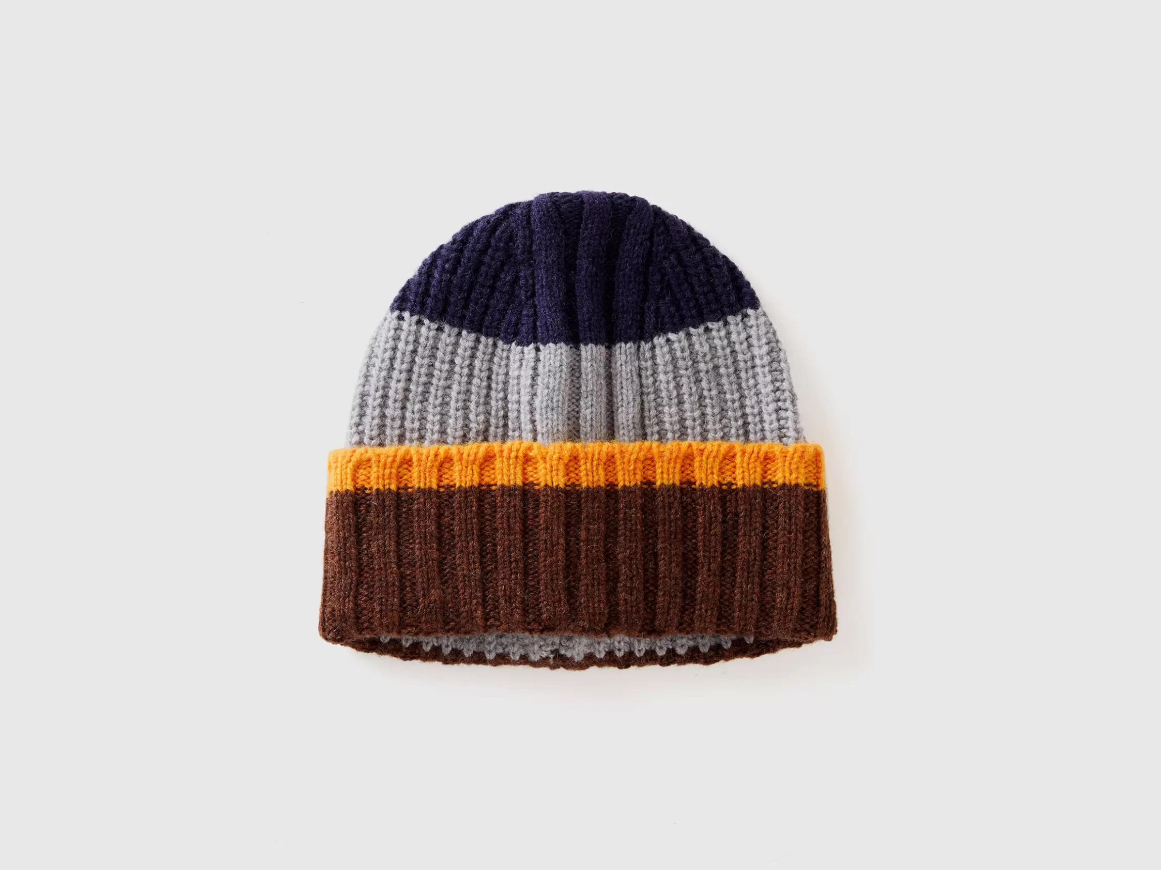 United Colors of Benetton Striped cap in pure Shetland wool