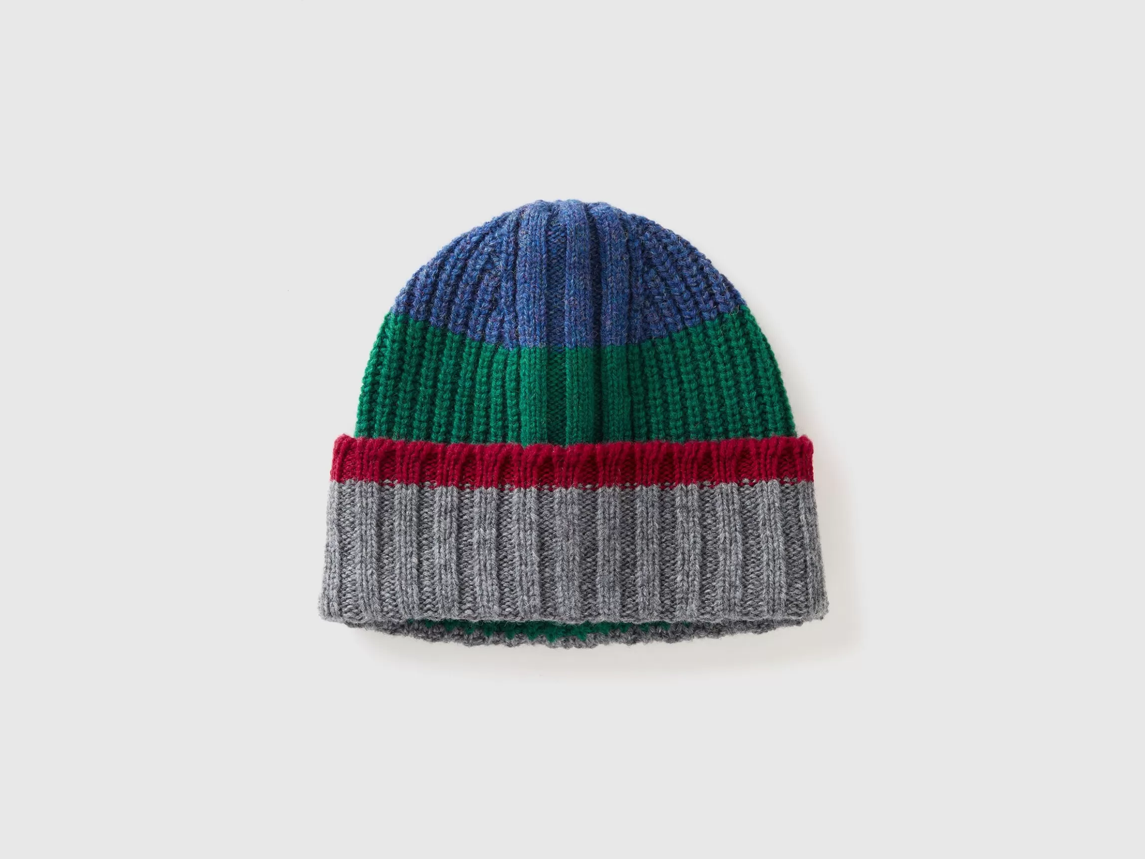 United Colors of Benetton Striped cap in pure Shetland wool