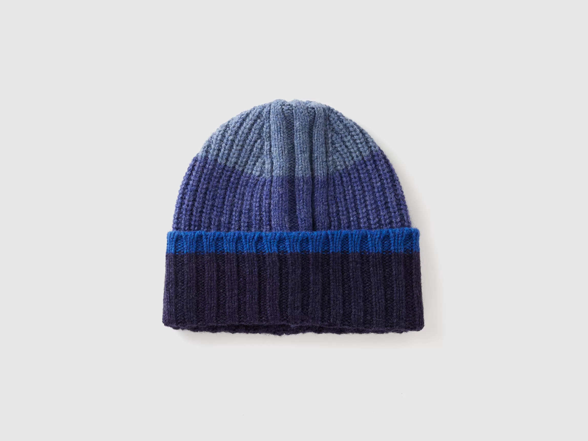 United Colors of Benetton Striped cap in pure Shetland wool