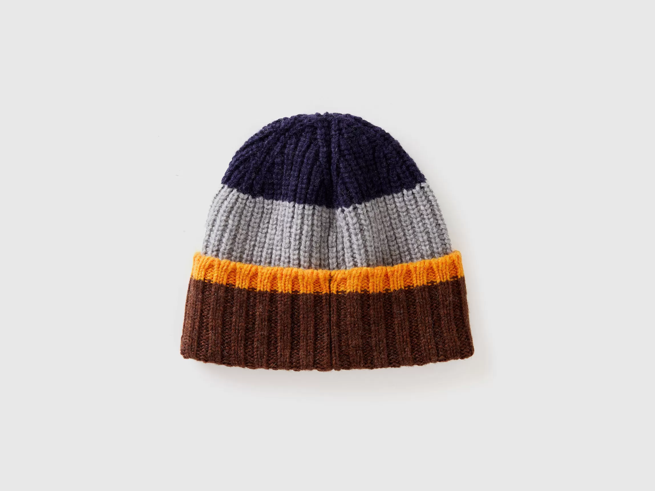 United Colors of Benetton Striped cap in pure Shetland wool