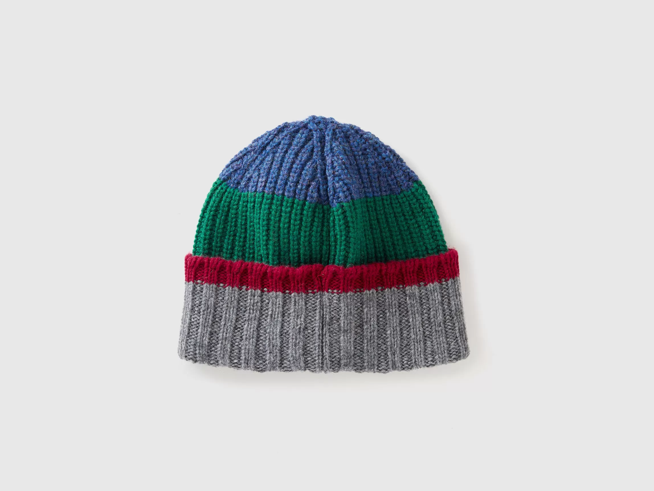 United Colors of Benetton Striped cap in pure Shetland wool