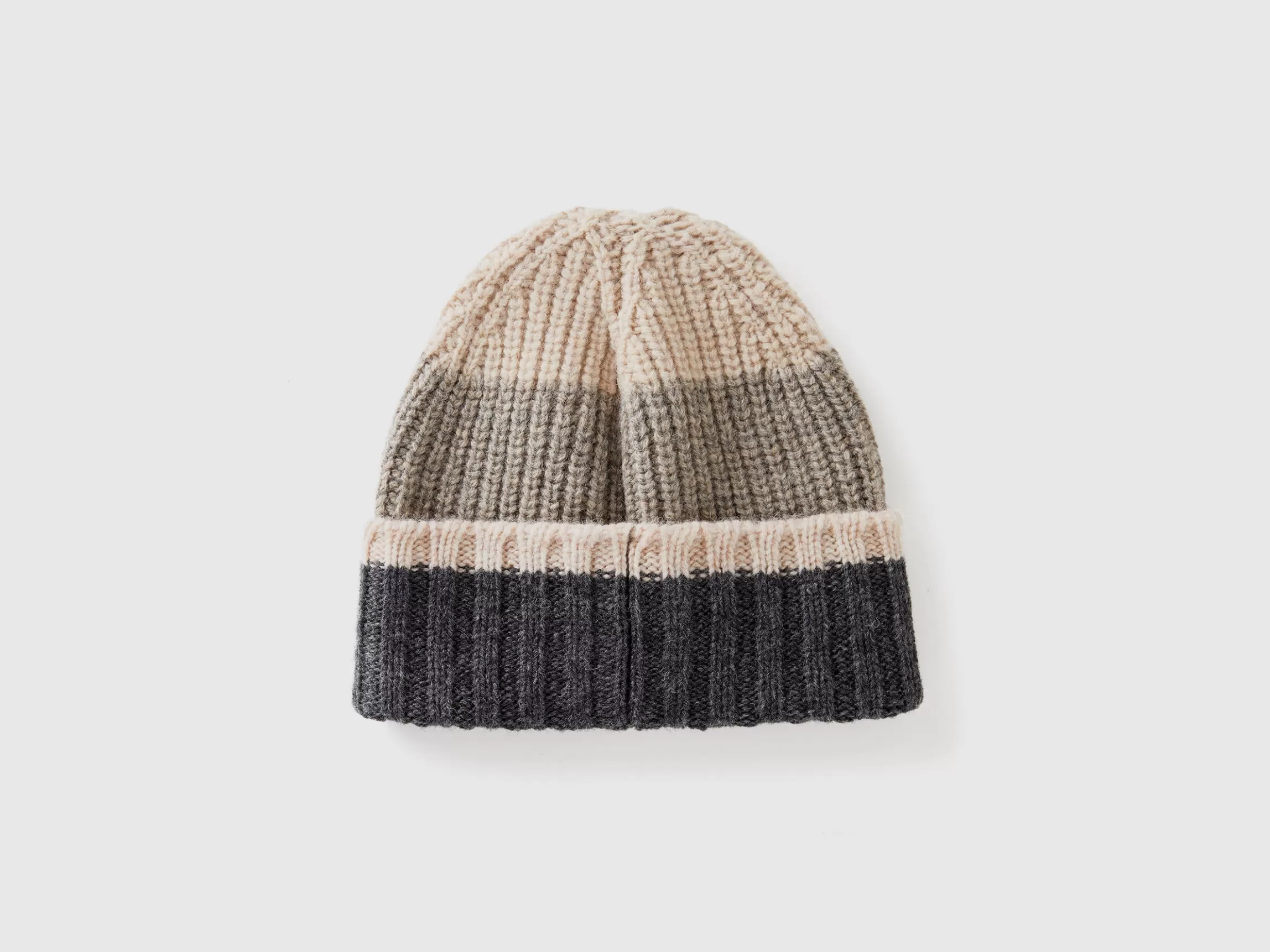 United Colors of Benetton Striped cap in pure Shetland wool