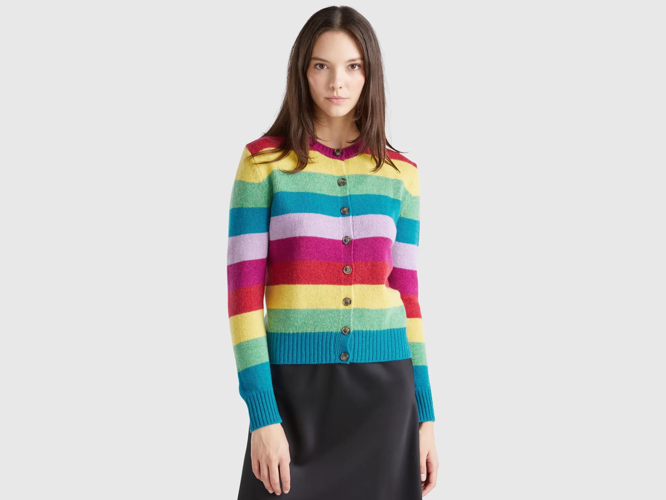 United Colors of Benetton Striped cardigan in pure Shetland wool