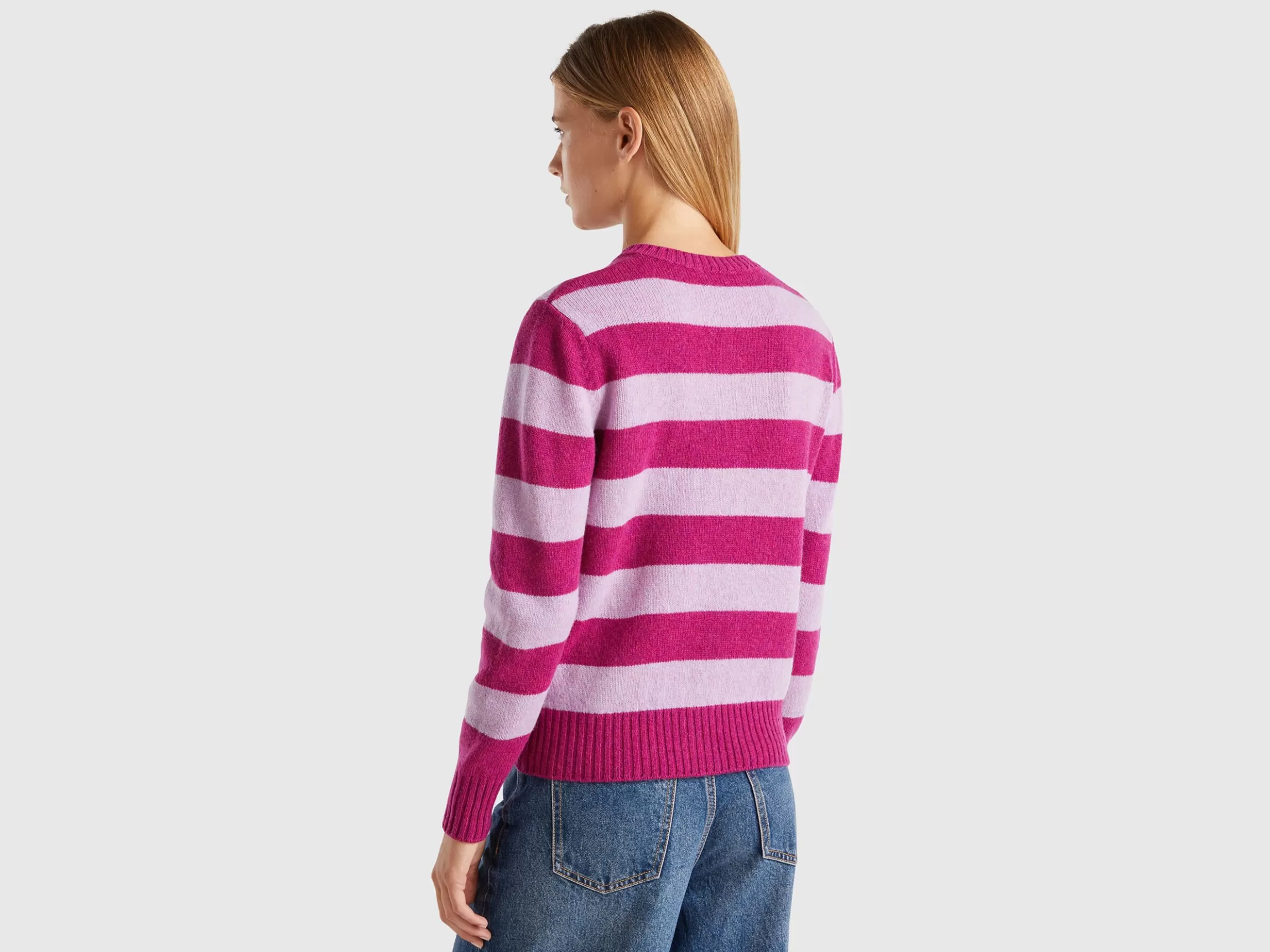 United Colors of Benetton Striped cardigan in pure Shetland wool