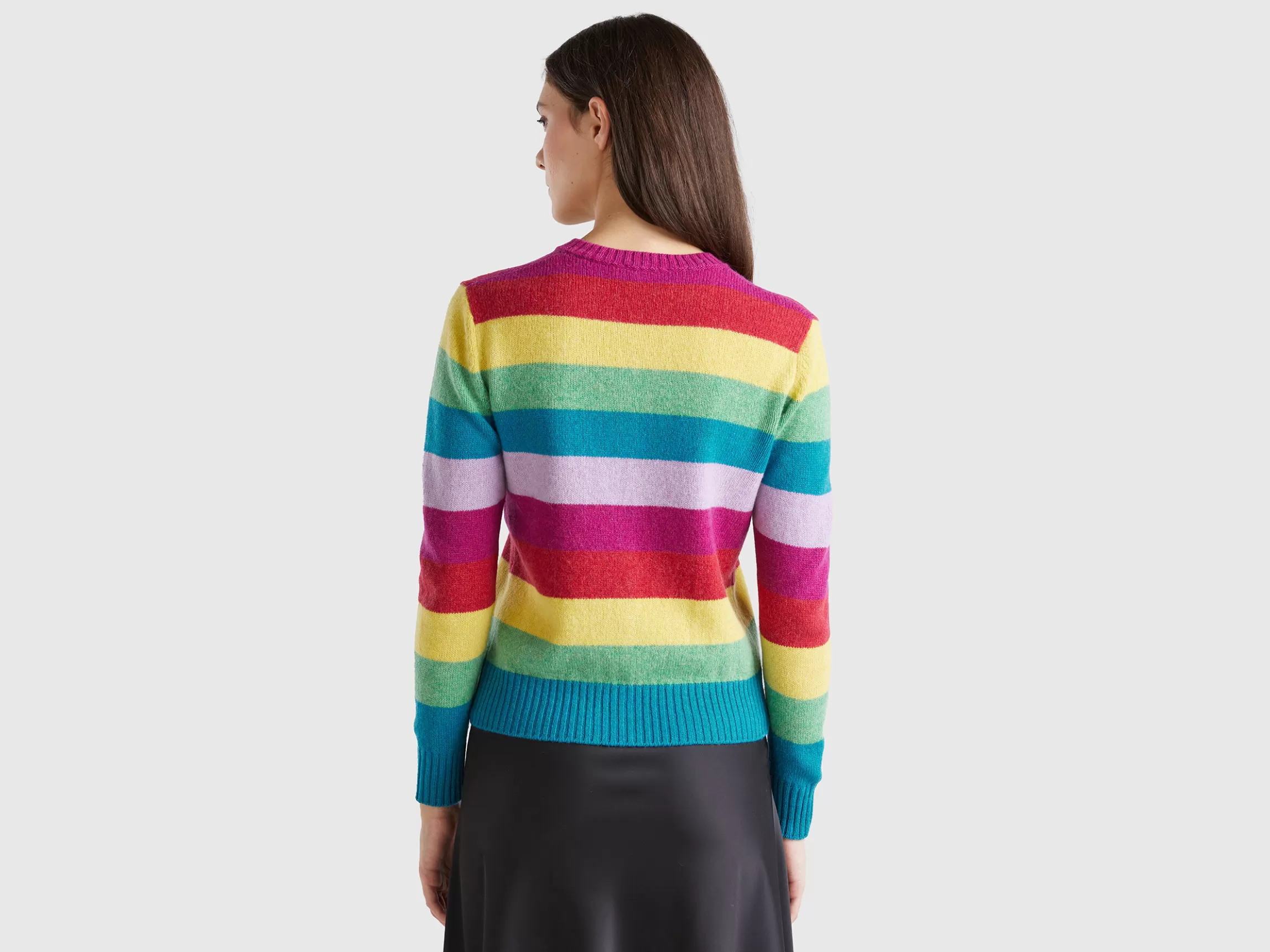 United Colors of Benetton Striped cardigan in pure Shetland wool