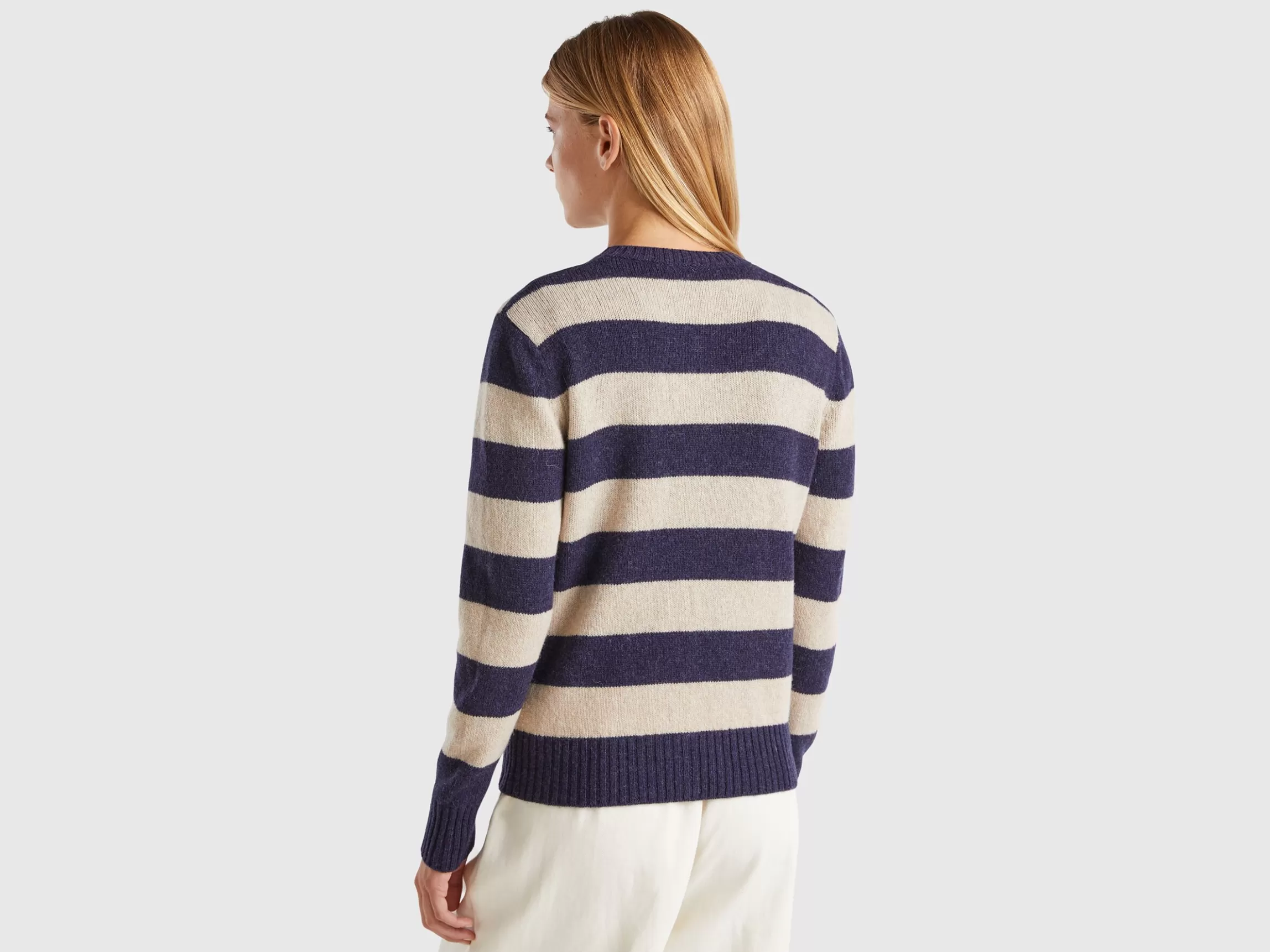 United Colors of Benetton Striped cardigan in pure Shetland wool