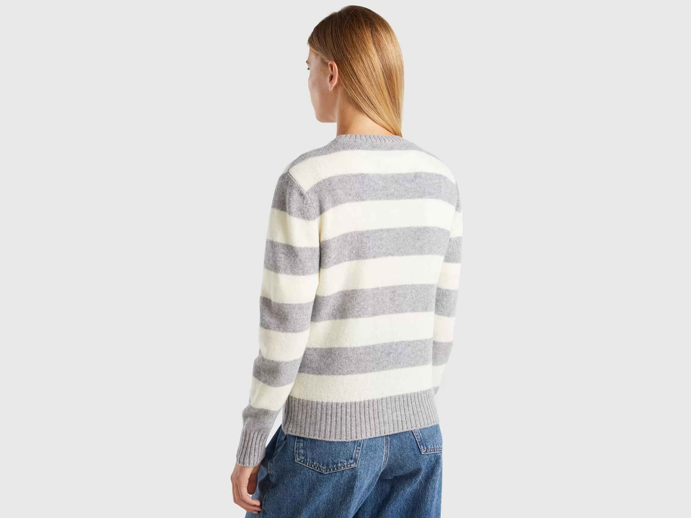 United Colors of Benetton Striped cardigan in pure Shetland wool